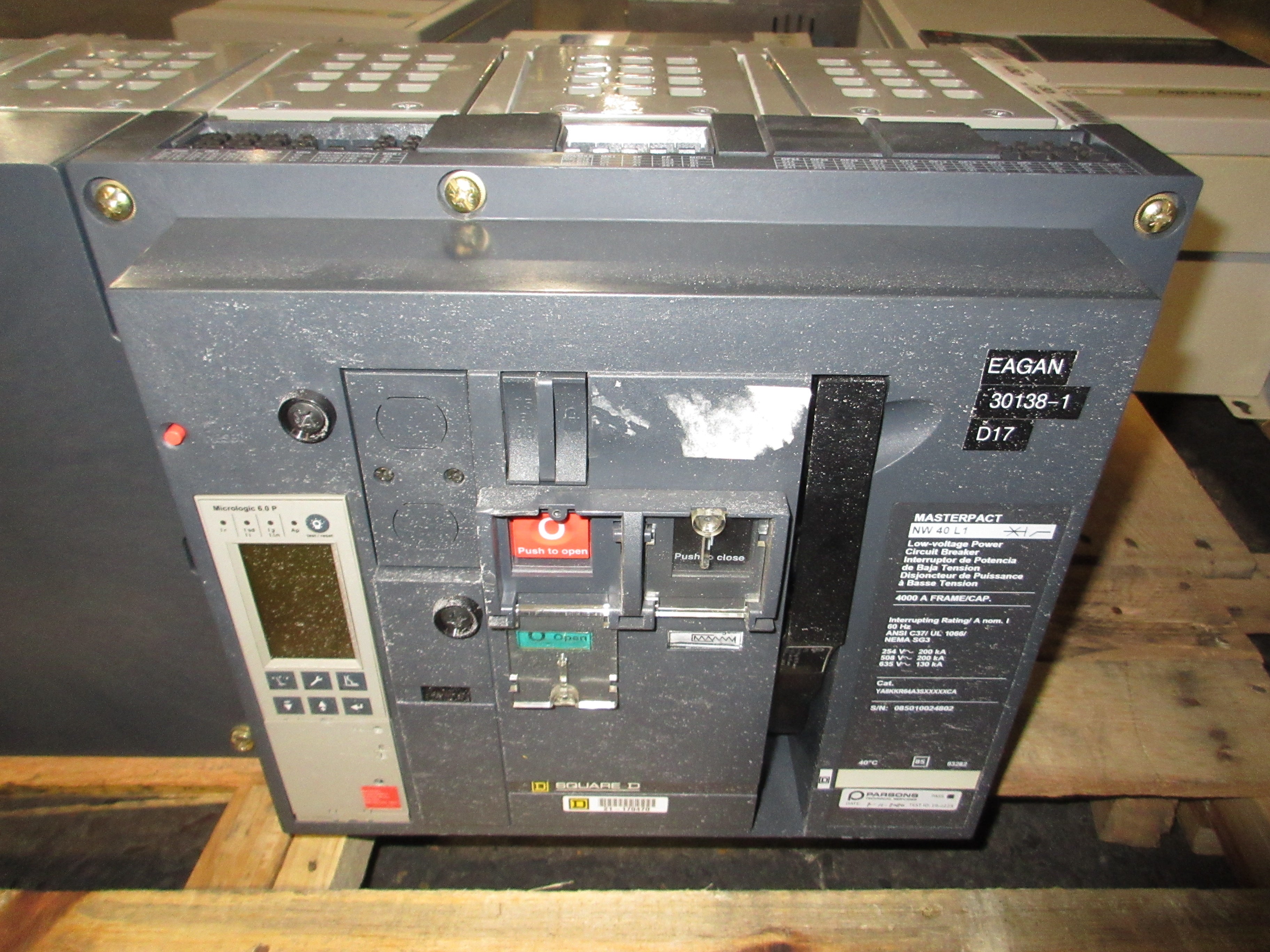 Square D Masterpact NW 40 L1 Circuit Breaker YA8KKR64A3SXXXXXCA 4000A Used
