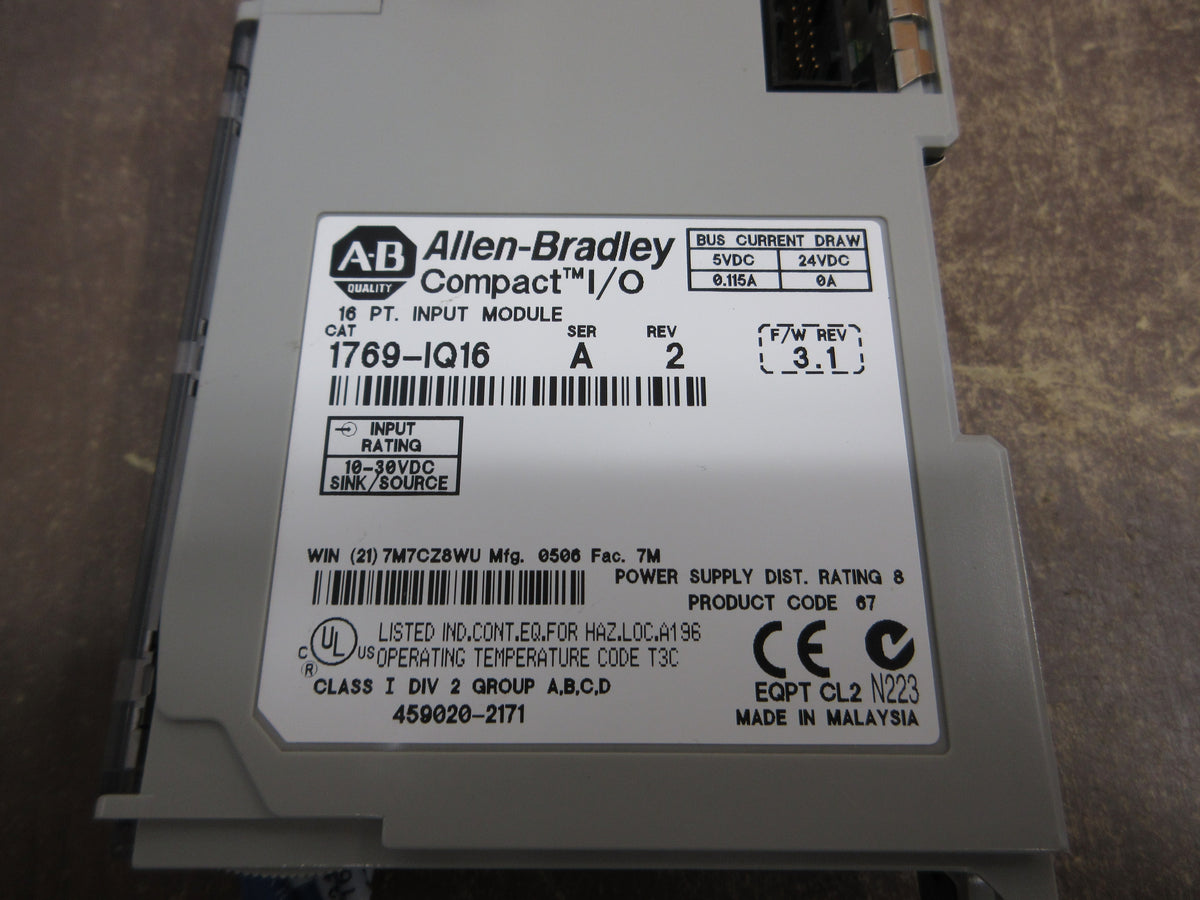 Allen-Bradley Compact I/O Input Module 1769-IQ16 Ser. A Rev. 2 F/W Rev. 3.1 Used
