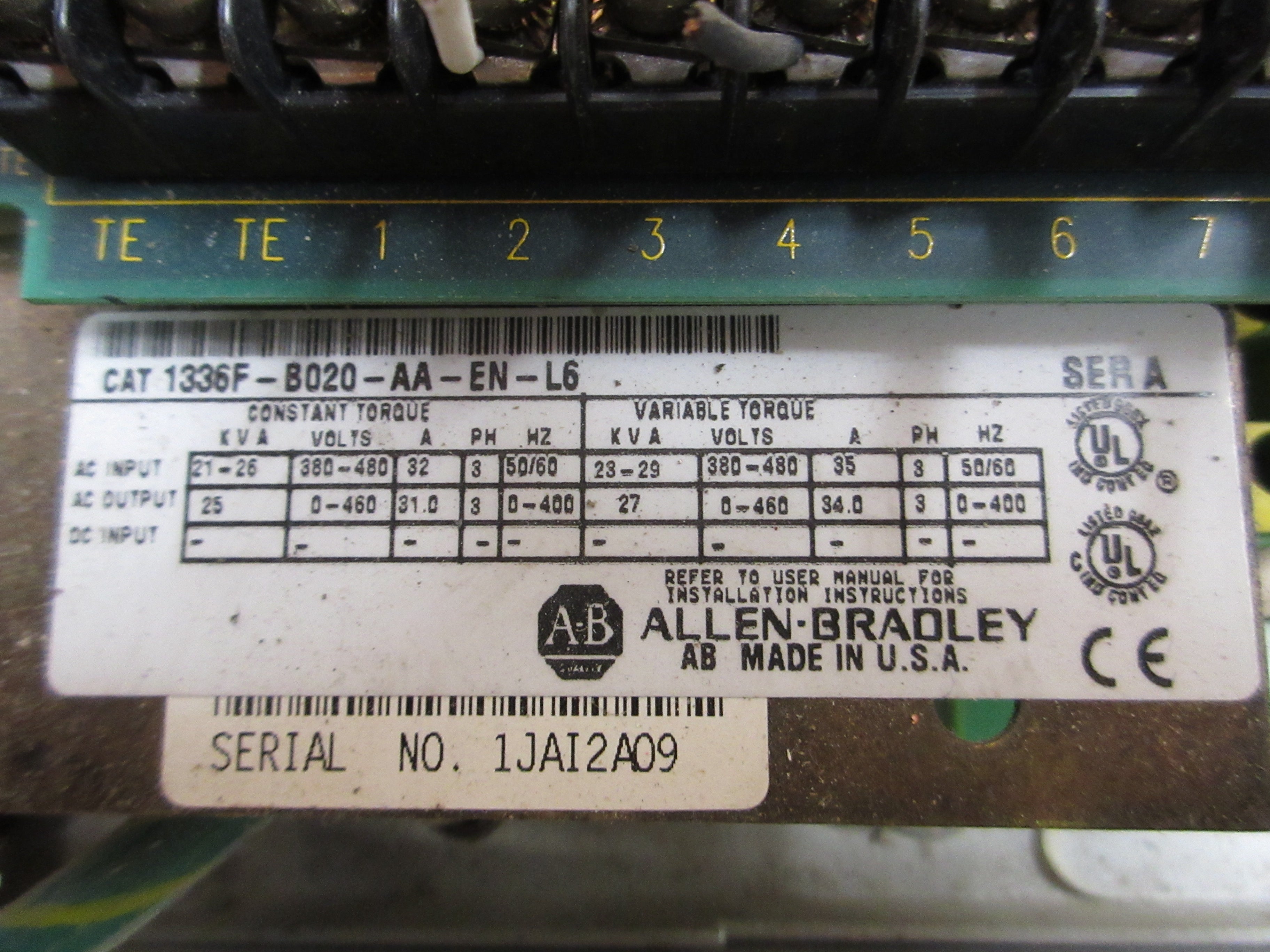 Allen-Bradley 1336 Plus II AC Drive 1336F-B020-AA-EN-L6 20HP 3Ph w/ Keypad Used