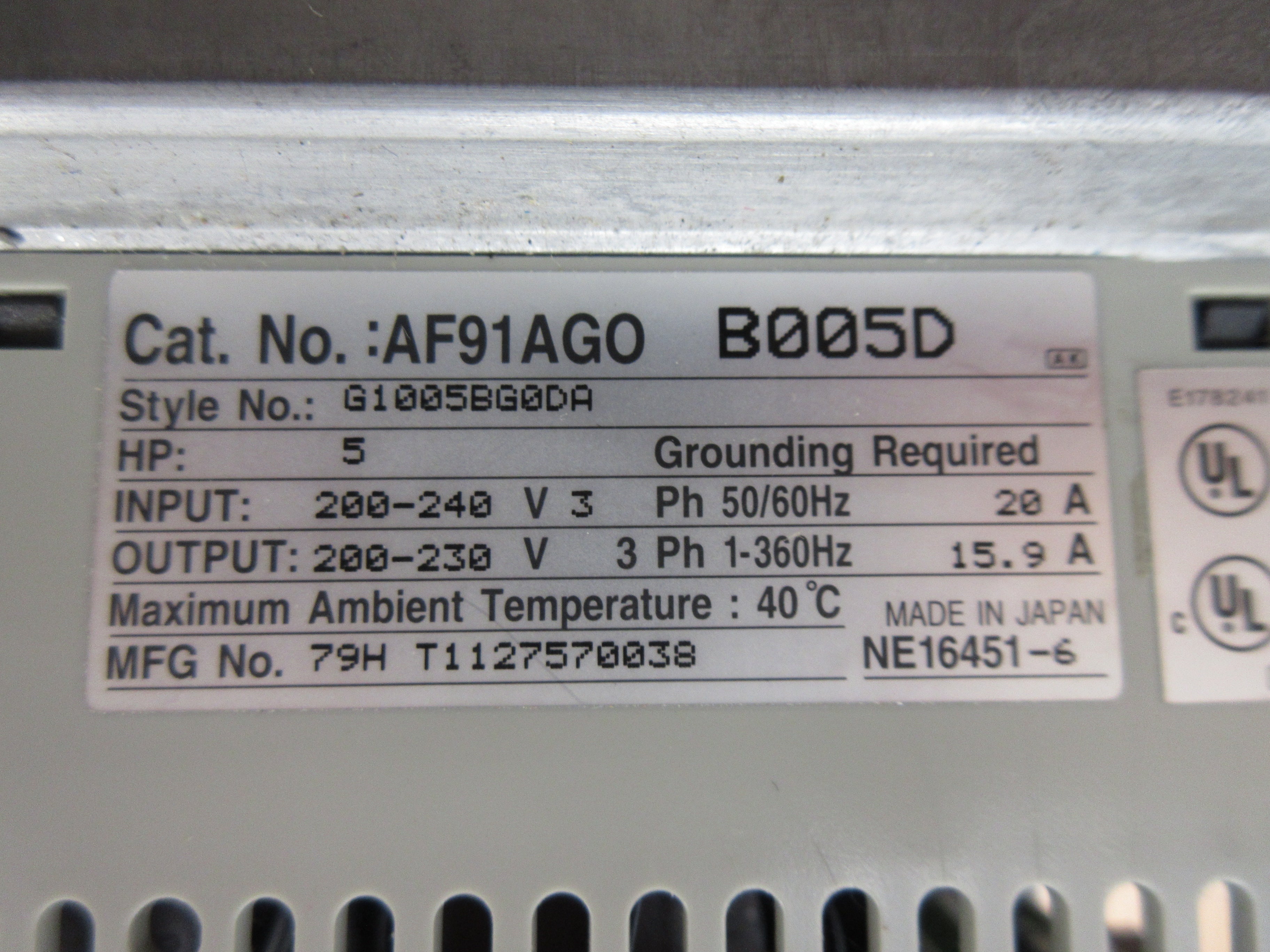 Cutler-Hammer AC Drive AF91AGO B005D 5HP 3Ph Used