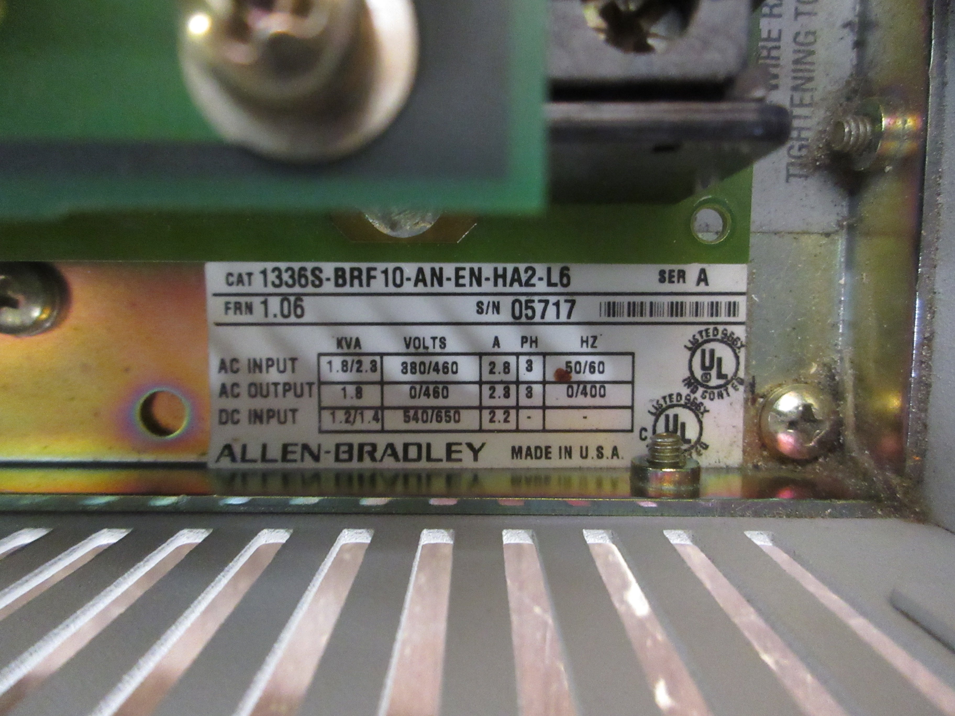 Allen-Bradley 1336 Plus AC Drive 1336S-BRF10-AN-EN-HA2-L6 Ser. A FRN: 1.06 Used