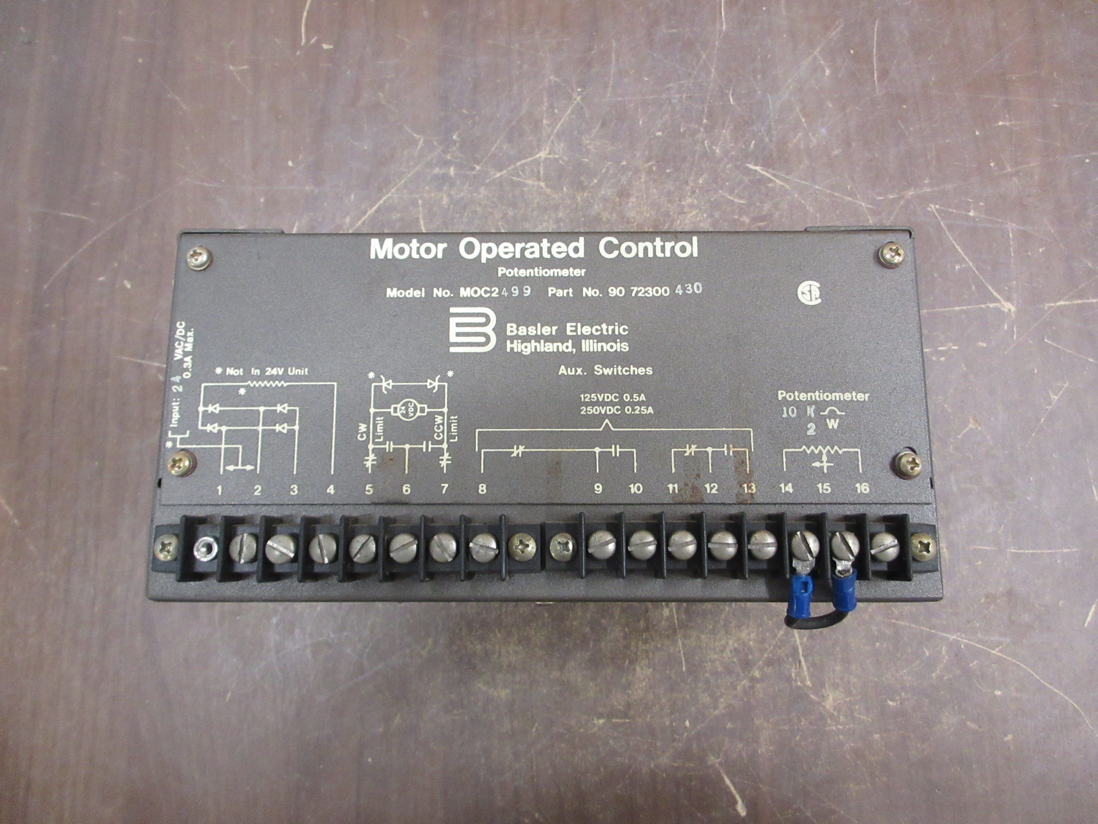Basler Electric MOC2499 Motor Operated Control / Potentiometer 90 72300430 Used