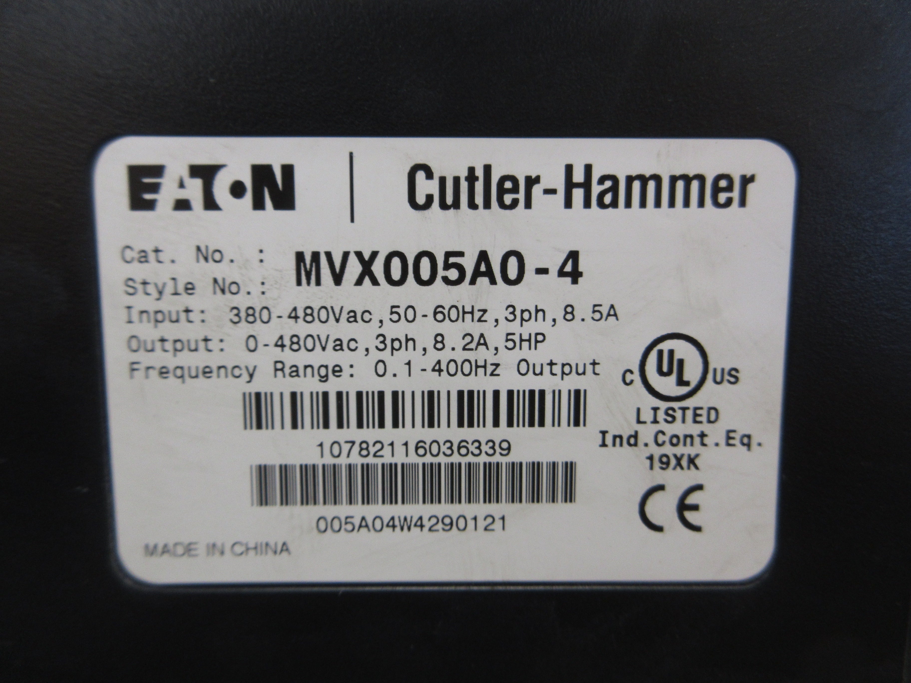 Eaton MVX9000 AC Drive MVX005A0-4 5HP 3Ph w/ Keypad Used