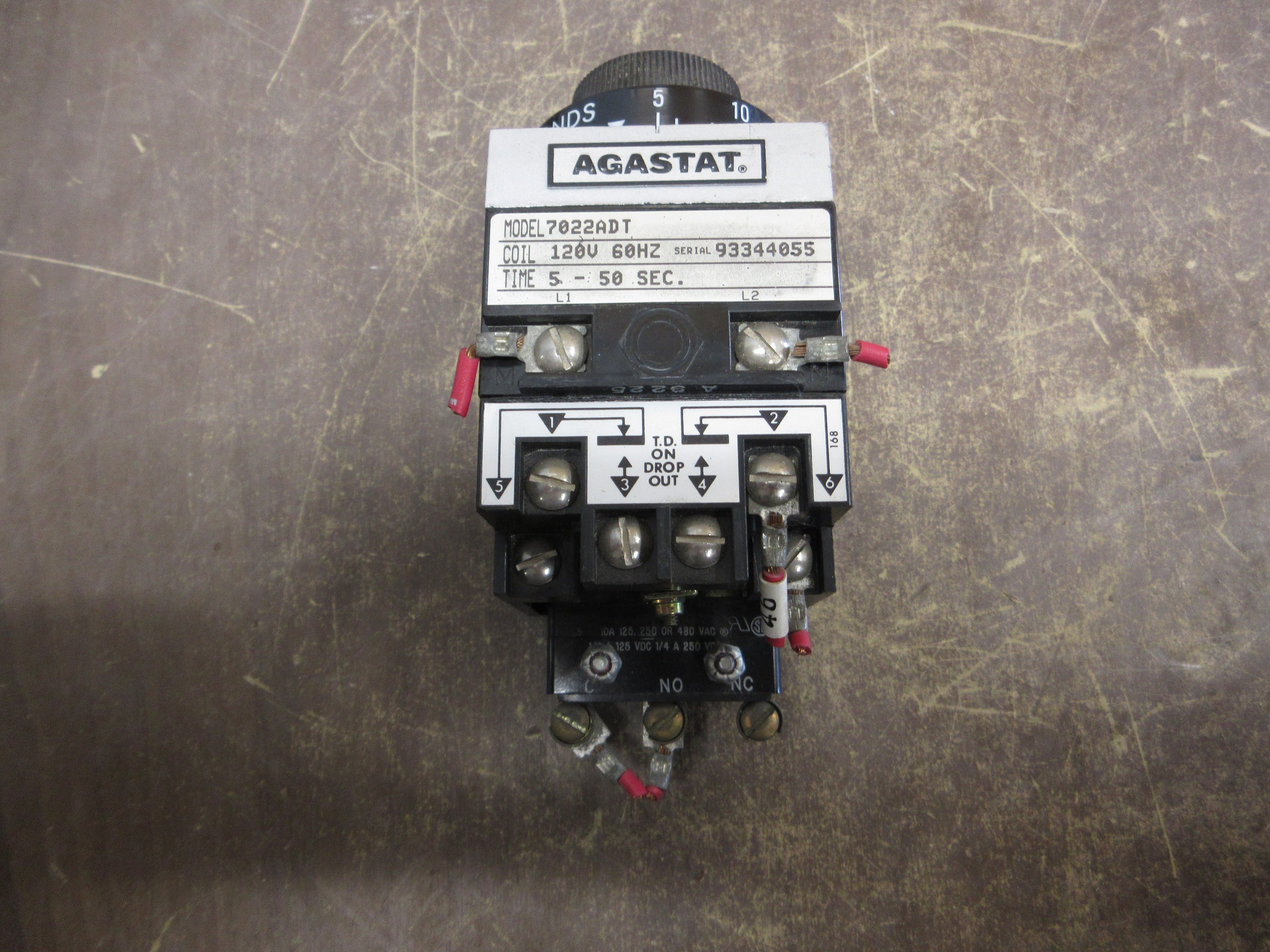 Agastat Timer 7022ADT 120V Coil Time: 5-50 Sec. Used