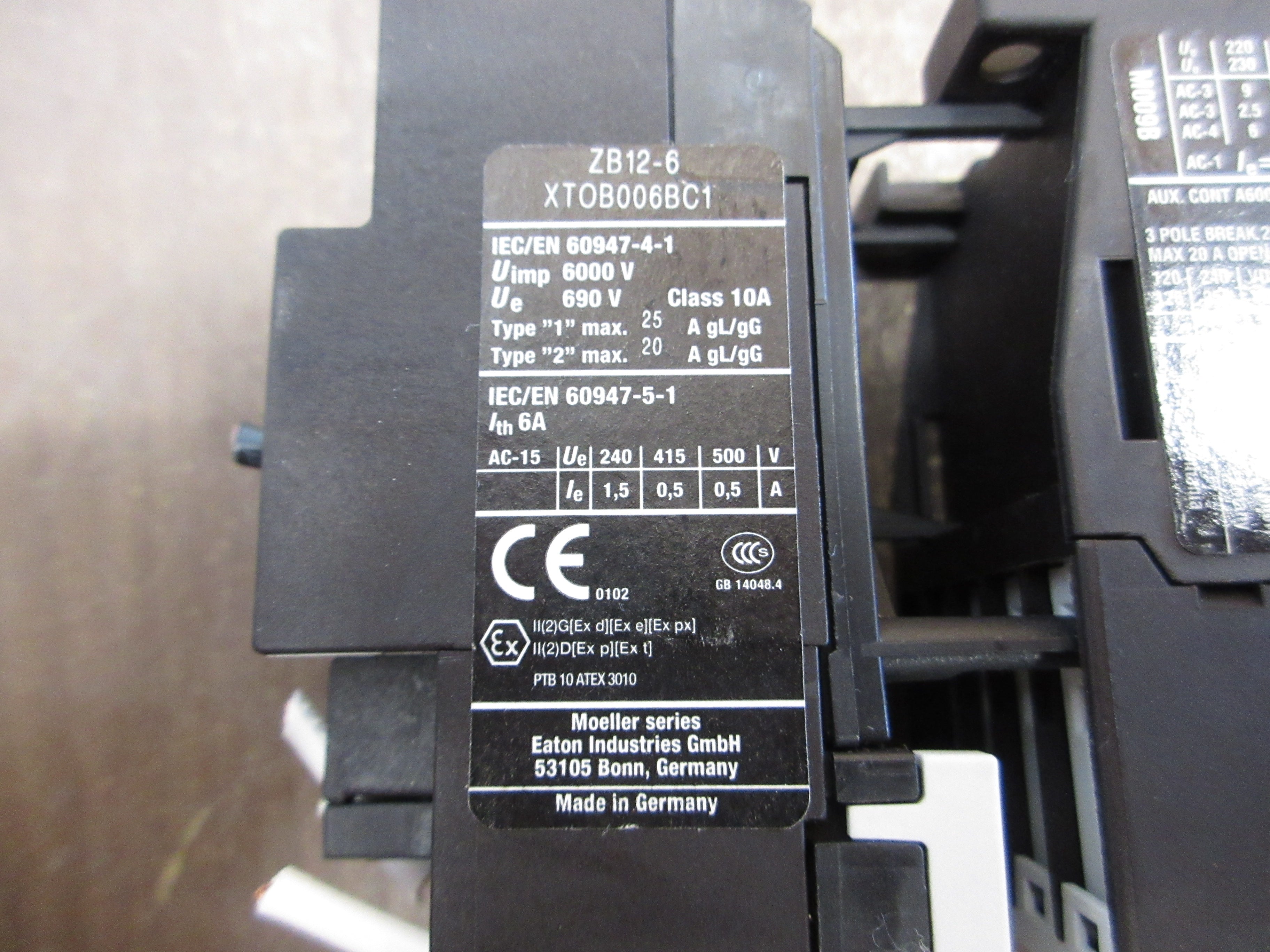 Eaton Starter DIL M9-10 XTCE009B10 / ZB12-6 XTOB006BC1 120V Coil Trip: 4-6A Used