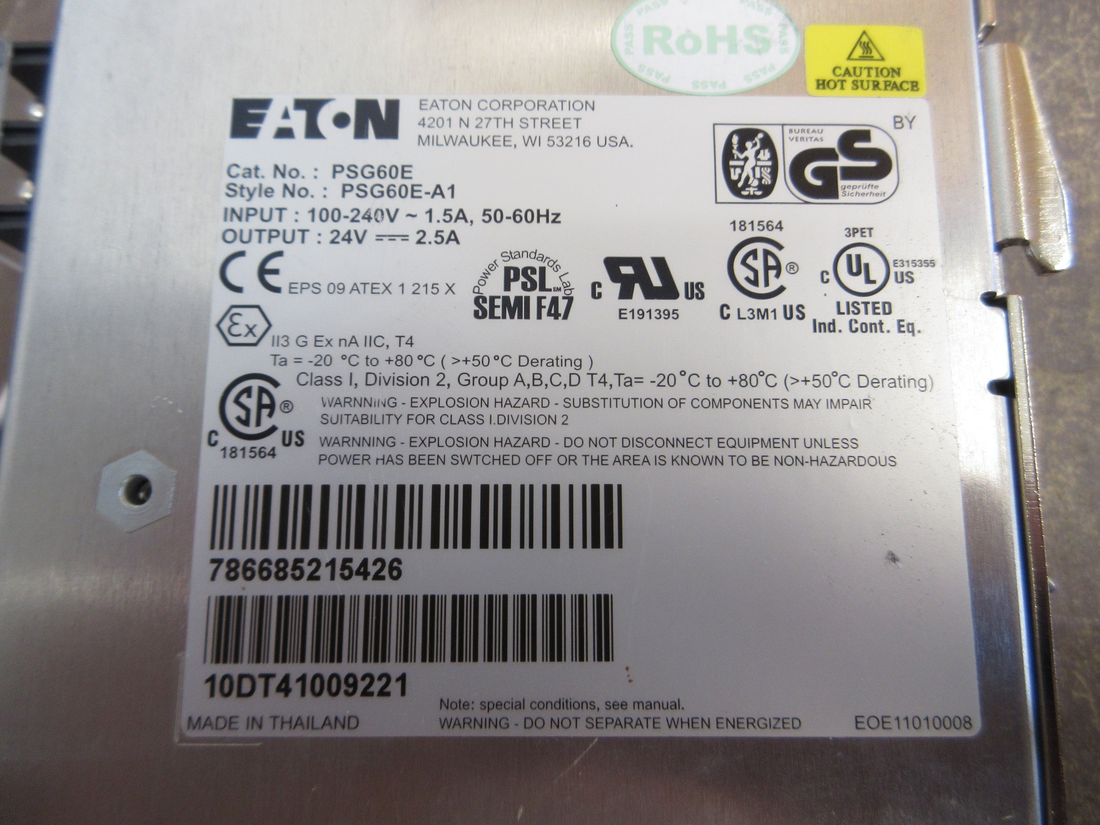 Eaton Power Supply PSG60E-A1 *Missing (1) Terminal Cover* Used