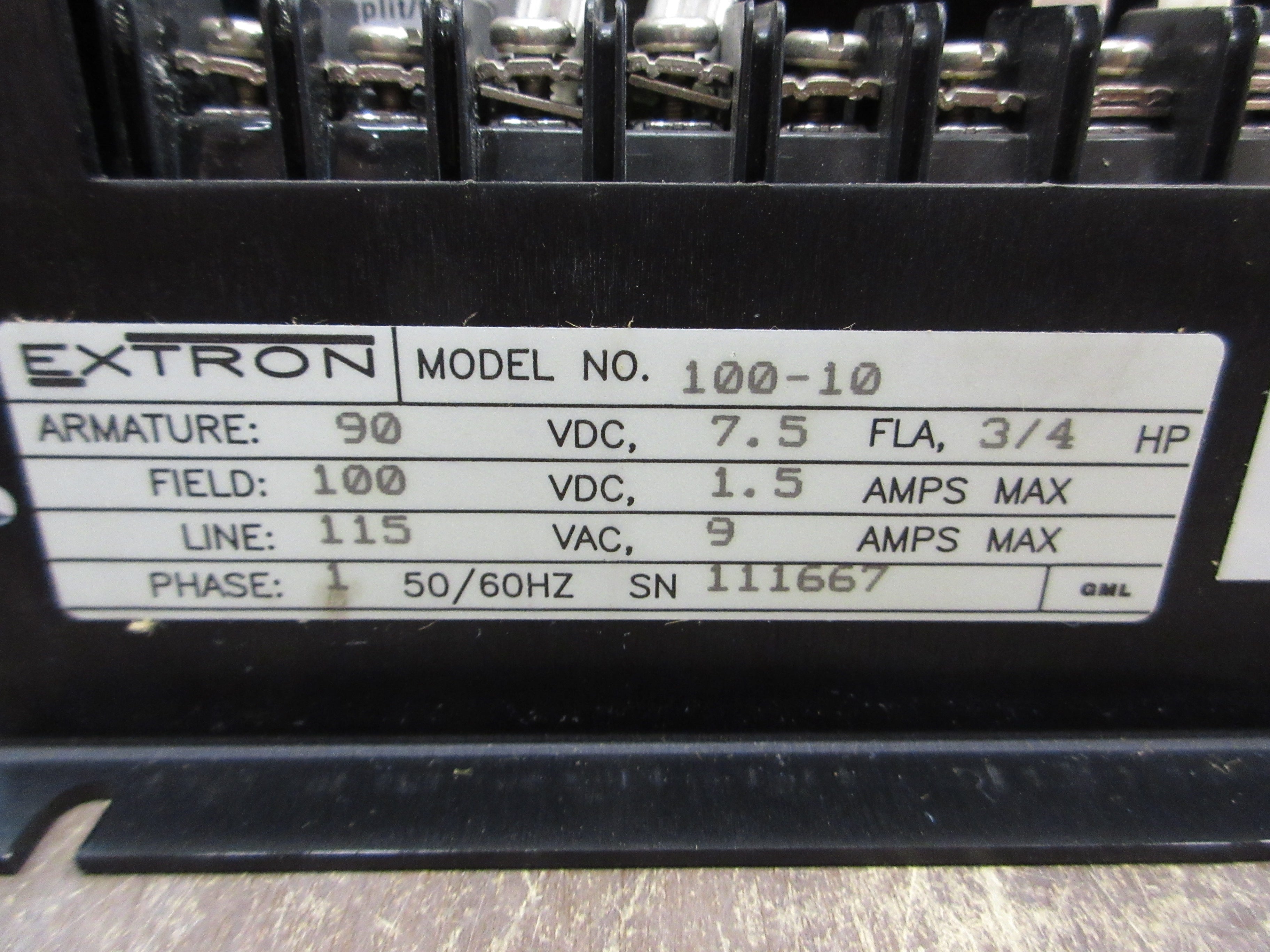 Extron DC Motor Control 100-10 1/4 to 3/4HP Armature: 90 VDC Field: 100 VDC