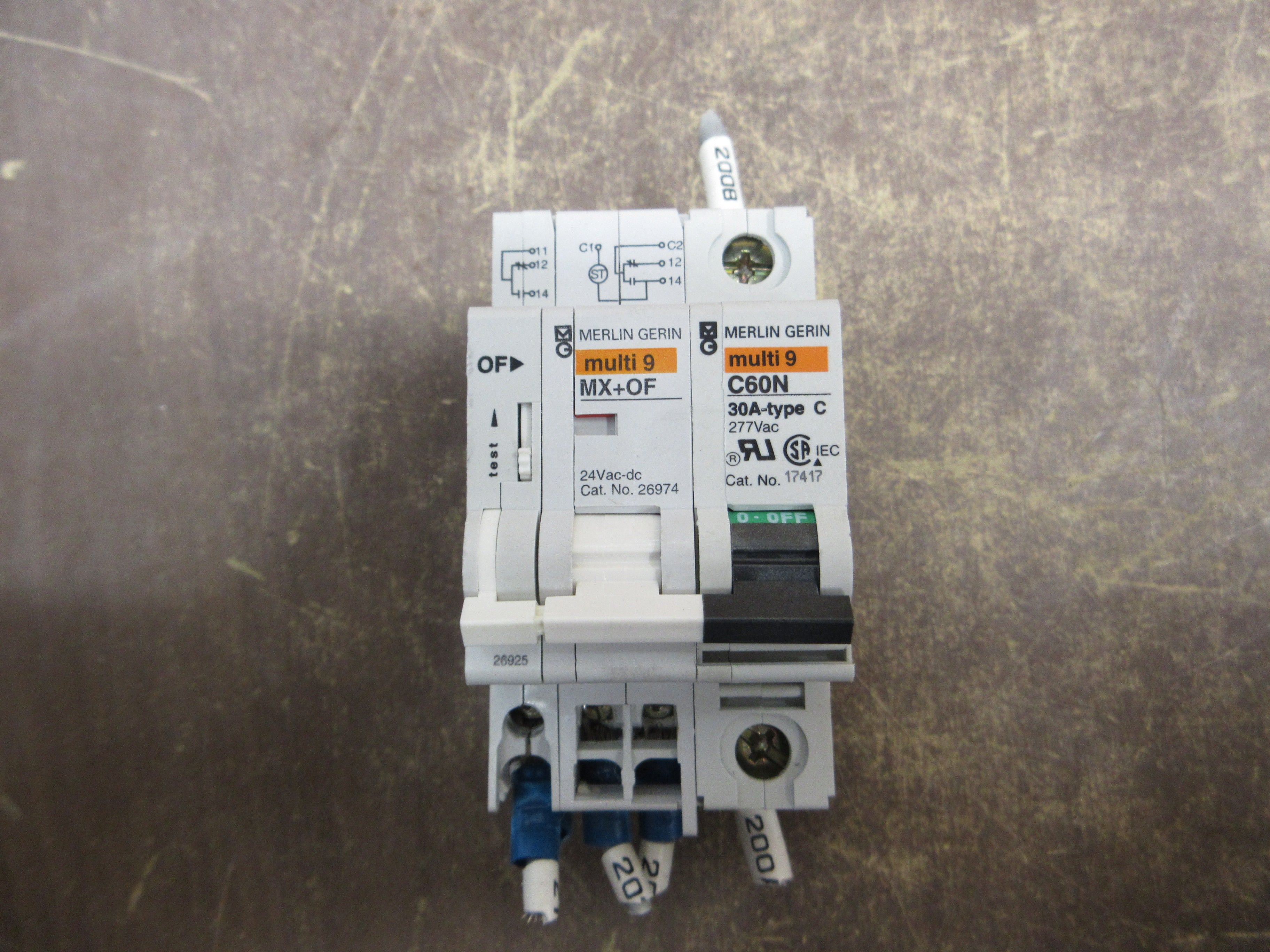 Merlin Gerin Multi 9 C60N Circuit Breaker 17417 30A 277V 1P w/ (2) Adder Poles