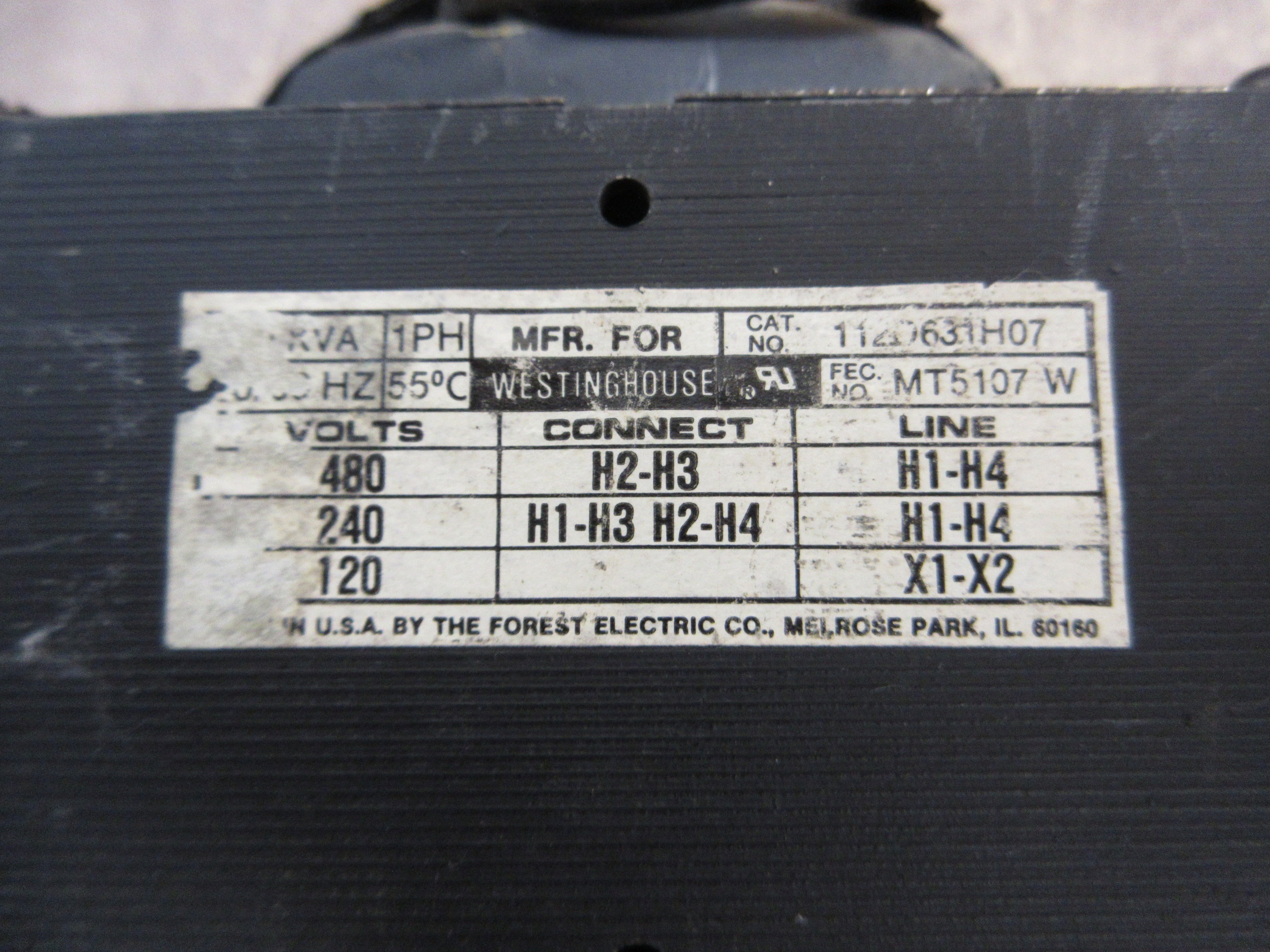 Westinghouse Transformer 112O631H07 300VA Pri: 240/480V Sec: 120V Used