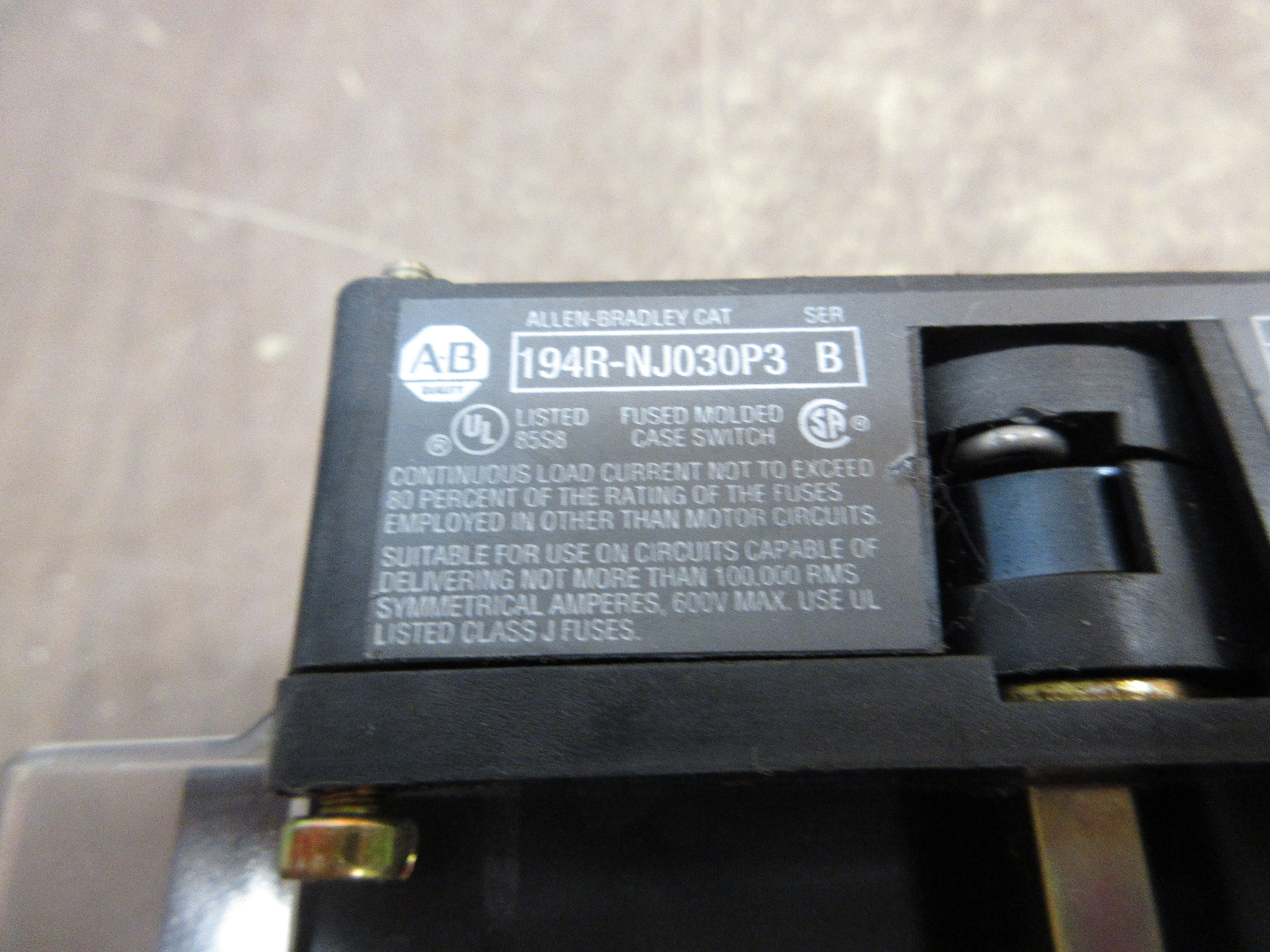Allen-Bradley Fusible Disconnect Switch 194R-NJ030P3 Ser. B 30A 600V 3P Used