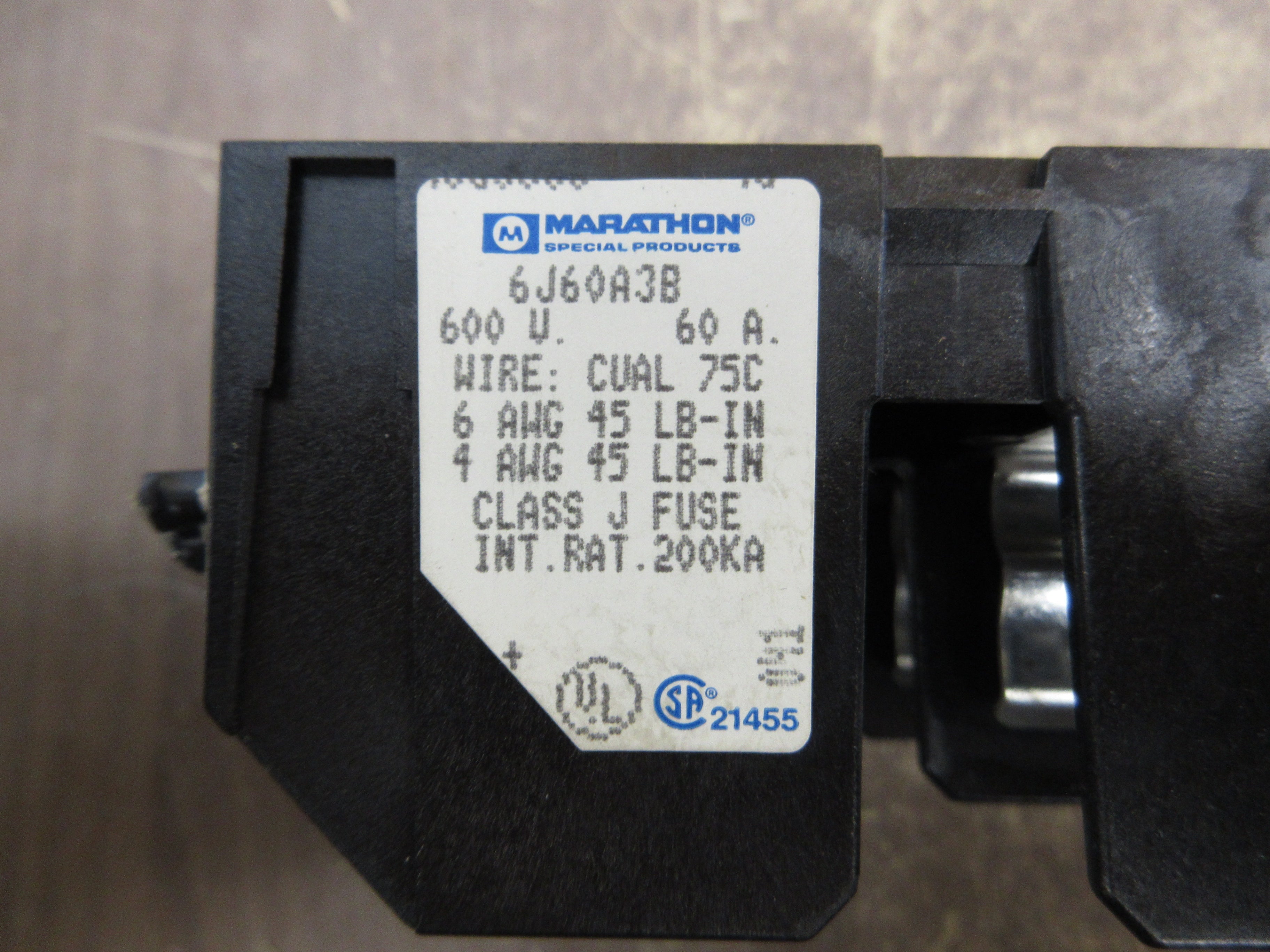 Marathon Fuseblock 6J60A3B 600V 60A 3P Used