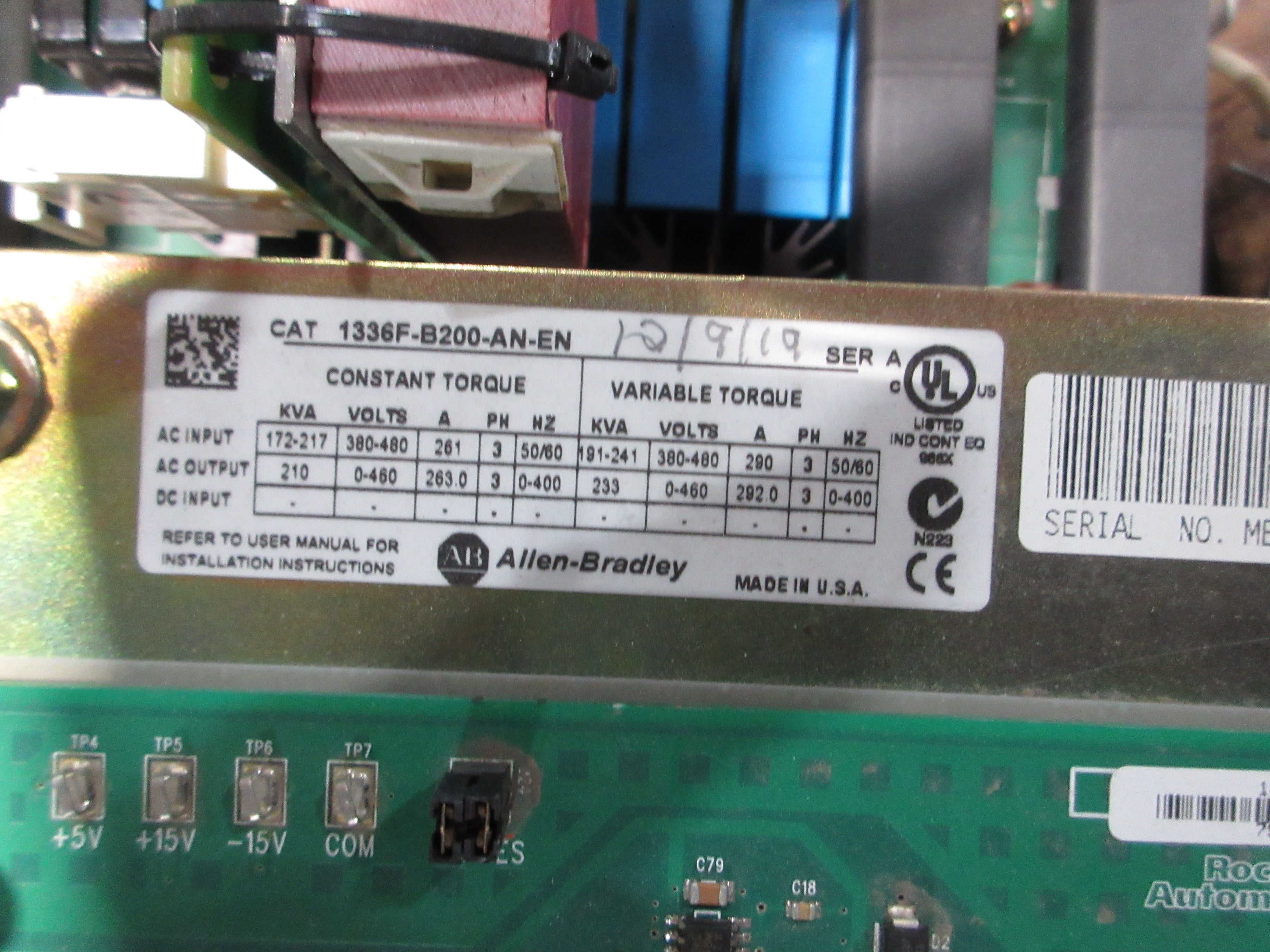 Allen-Bradley 1336 Plus II AC Drive 1336F-B200-AN-EN Ser. A 200HP 3Ph Used