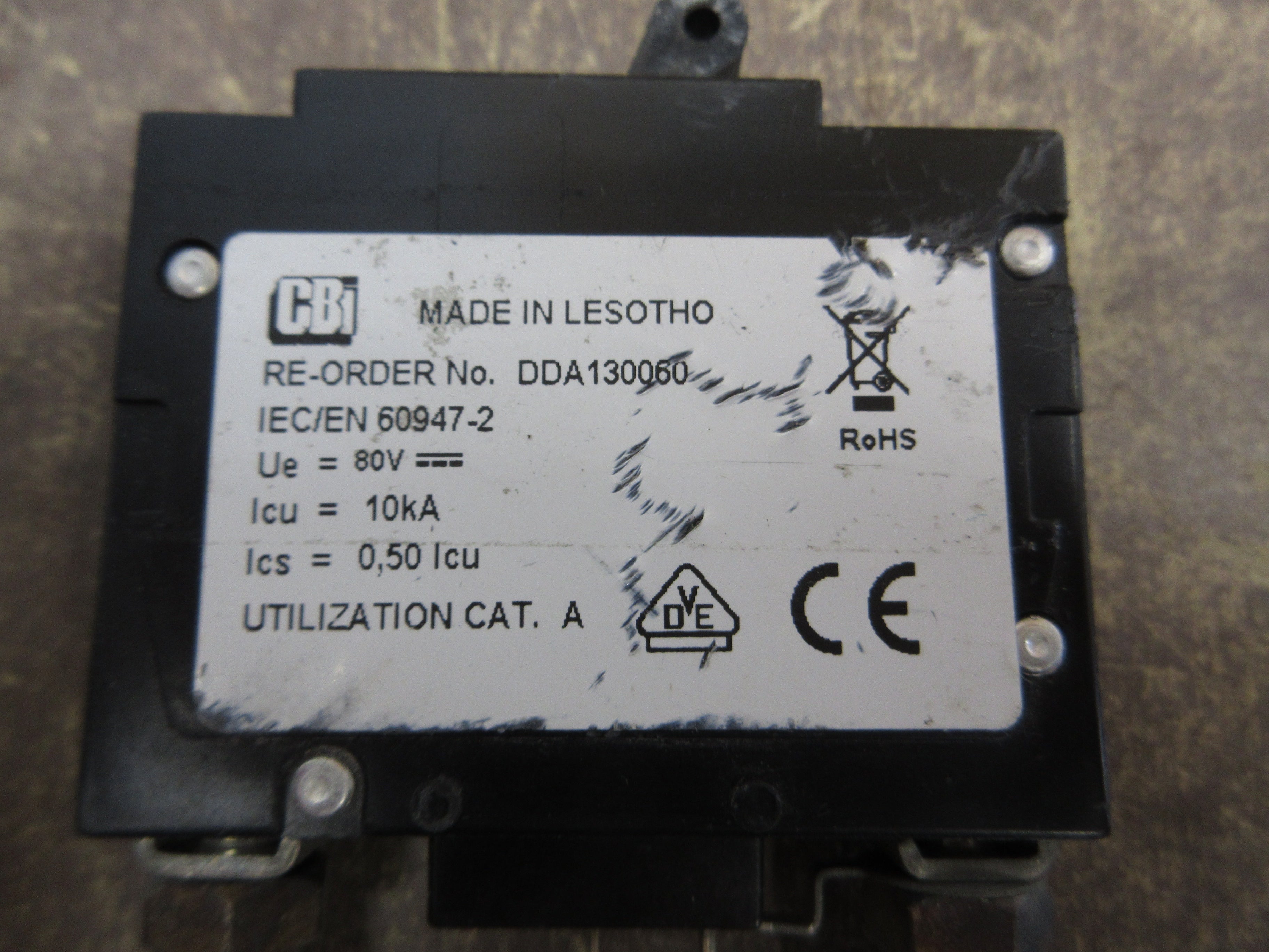 CBi DC Circuit Breaker DDA130060 80VDC 50A 1P Used