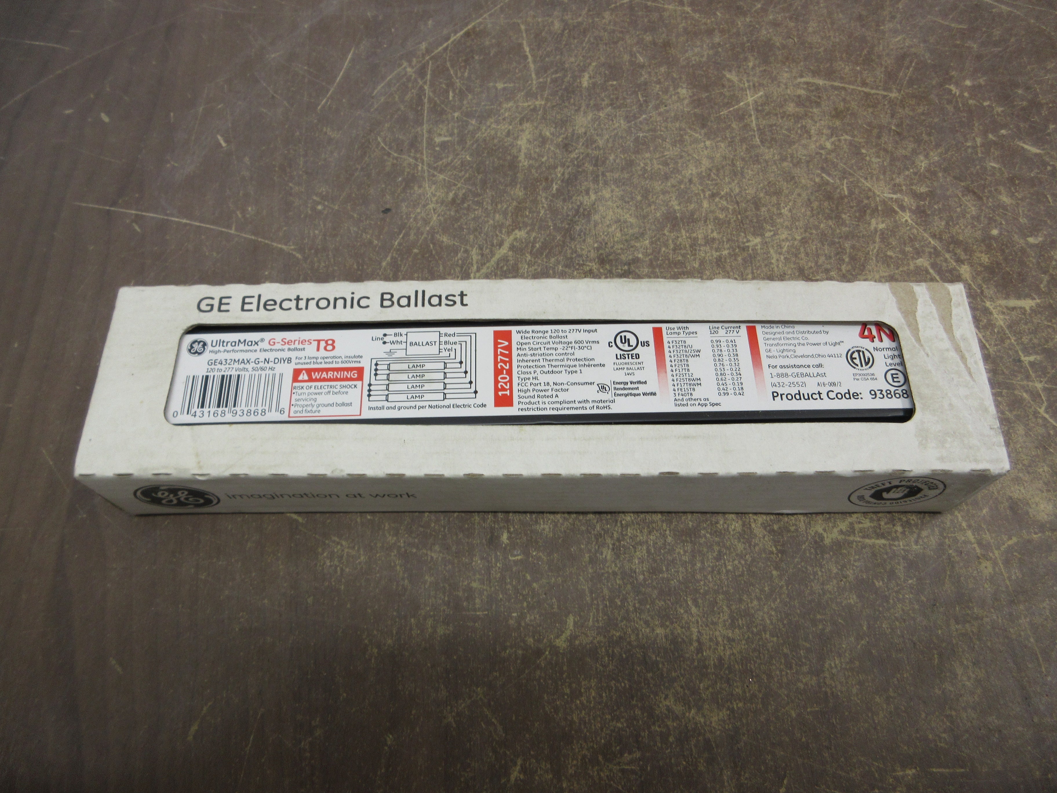GE UltraMax G-Series T8 Electronic Ballast GE432MAX-G-N-DIYB 120-277V 50/60Hz