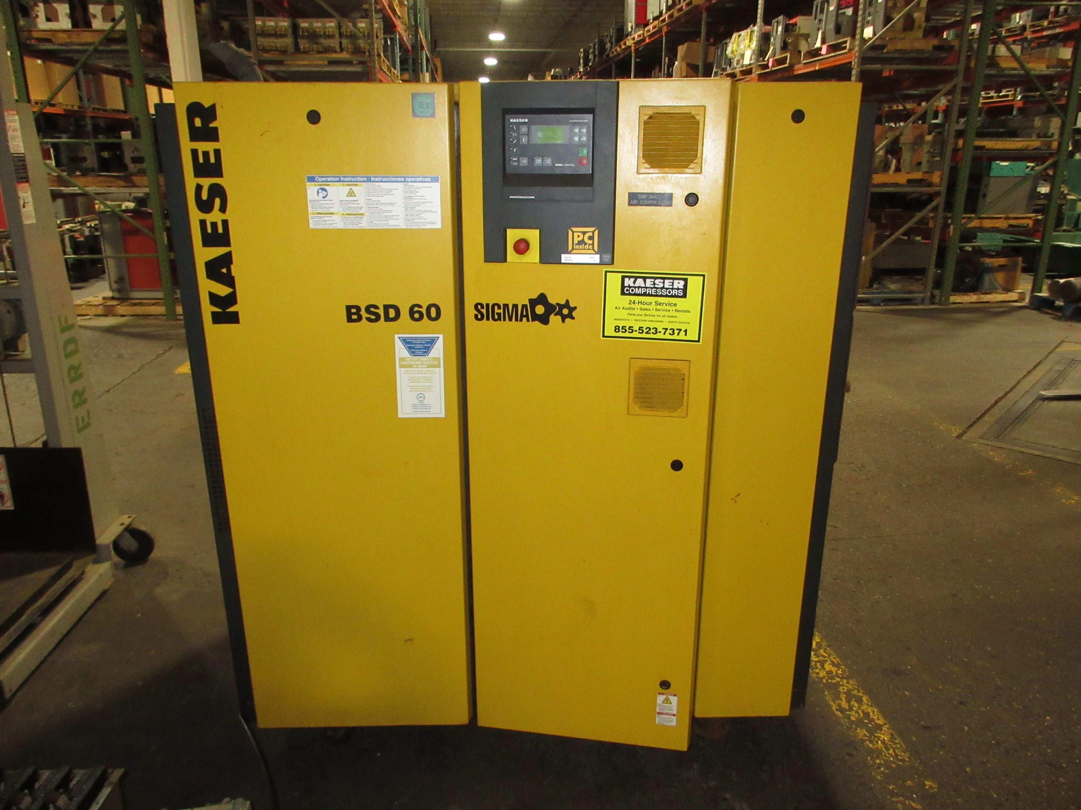 Kaeser Sigma Rotary Screw Air Compressor BSD 60 60HP 288 cfm 460Y/266V 3Ph Used