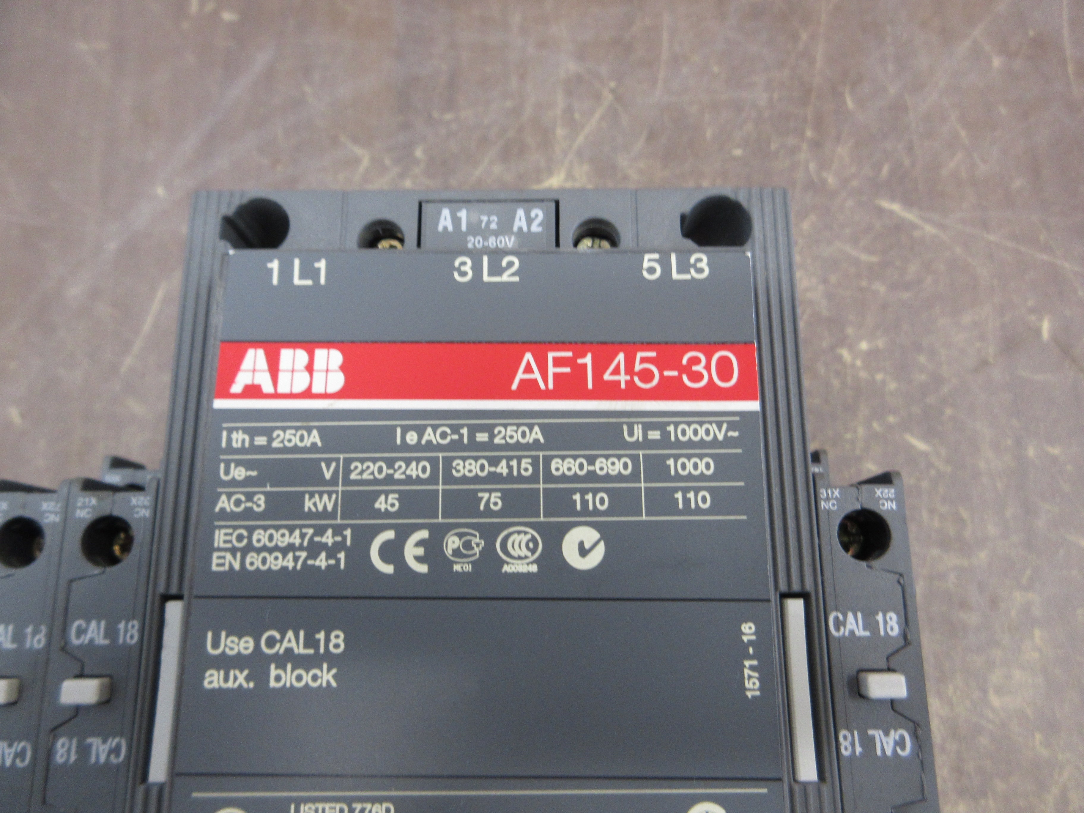 ABB Contactor AF145-30 20-60VDC Coil 230A 600V (3) Aux Contacts Used