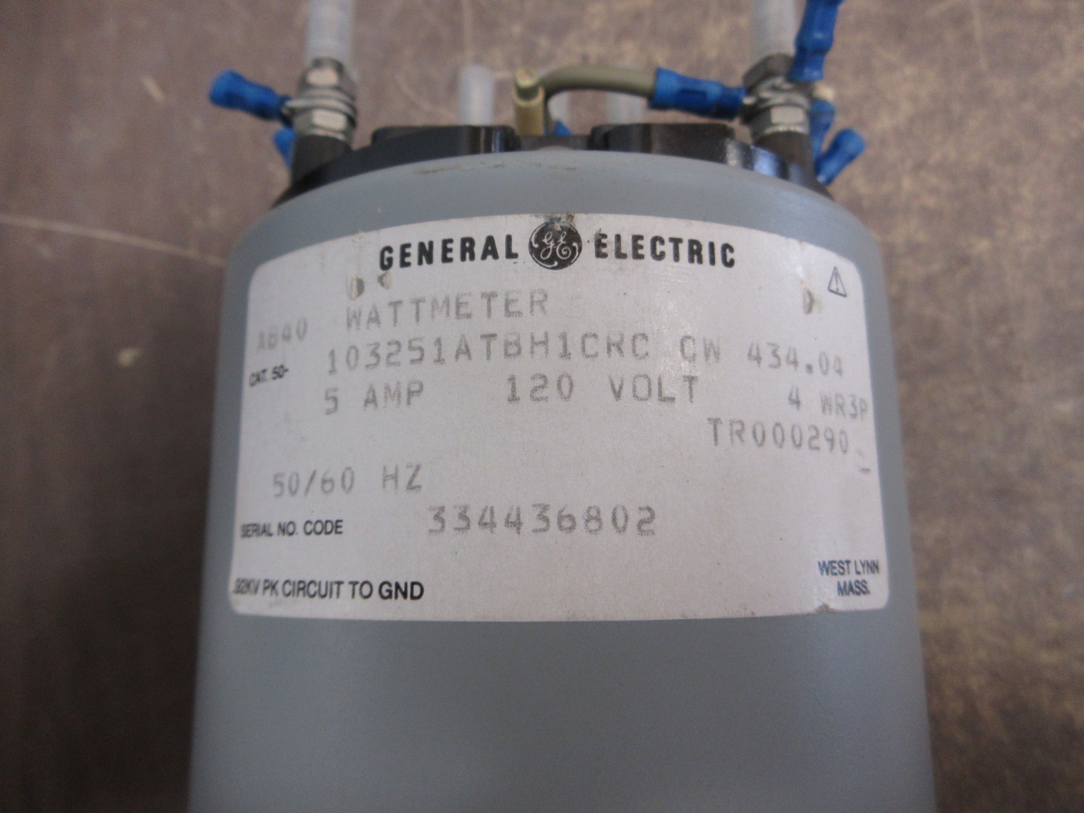 GE AC Wattmeter 50-103251ATBH1CRC Range: 0-500kW 120V 5A 50/60Hz Used