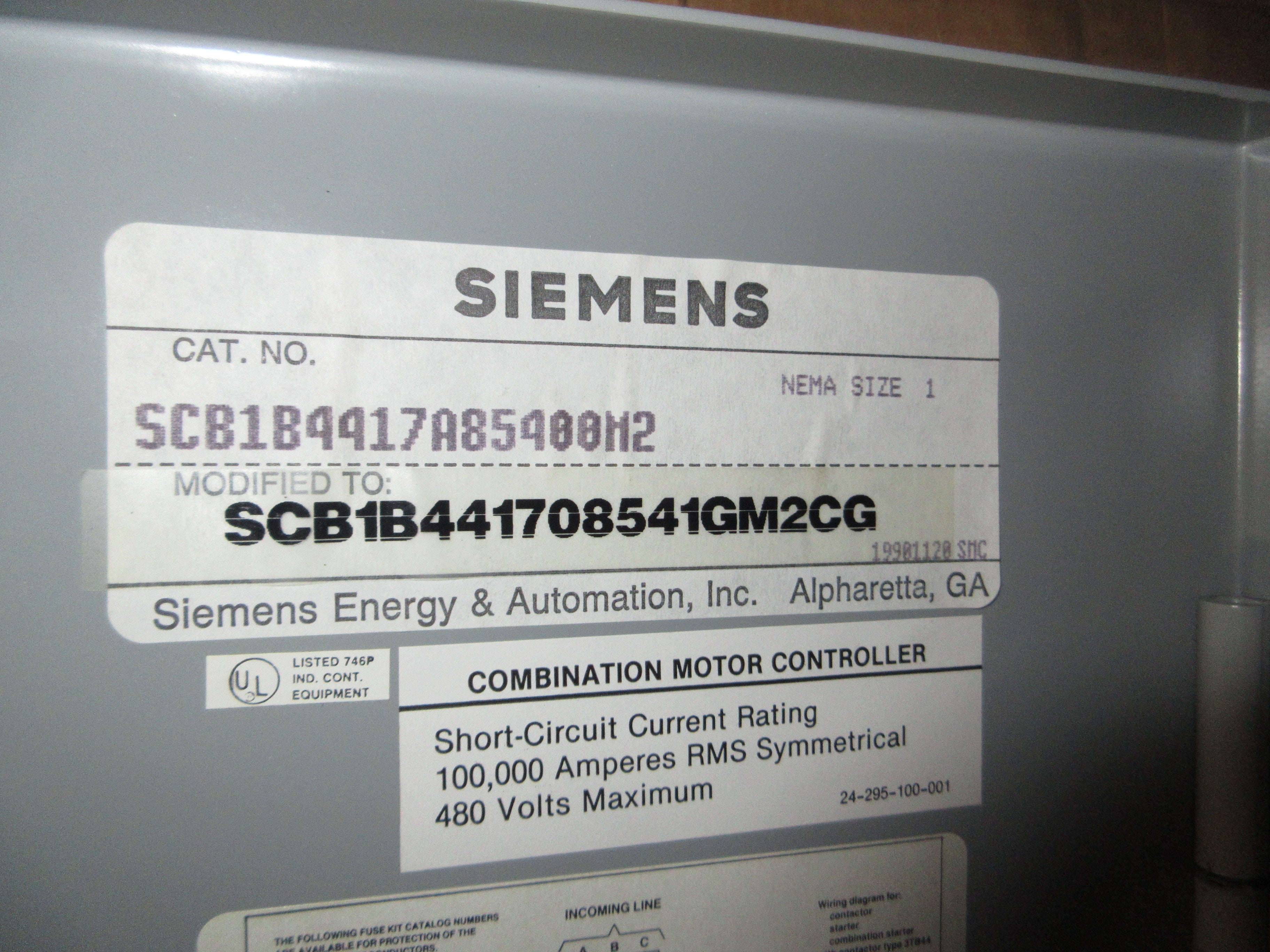 Siemens Size 1 Breaker Combination SCB1B441708541GM2CG Breaker: ED63A005