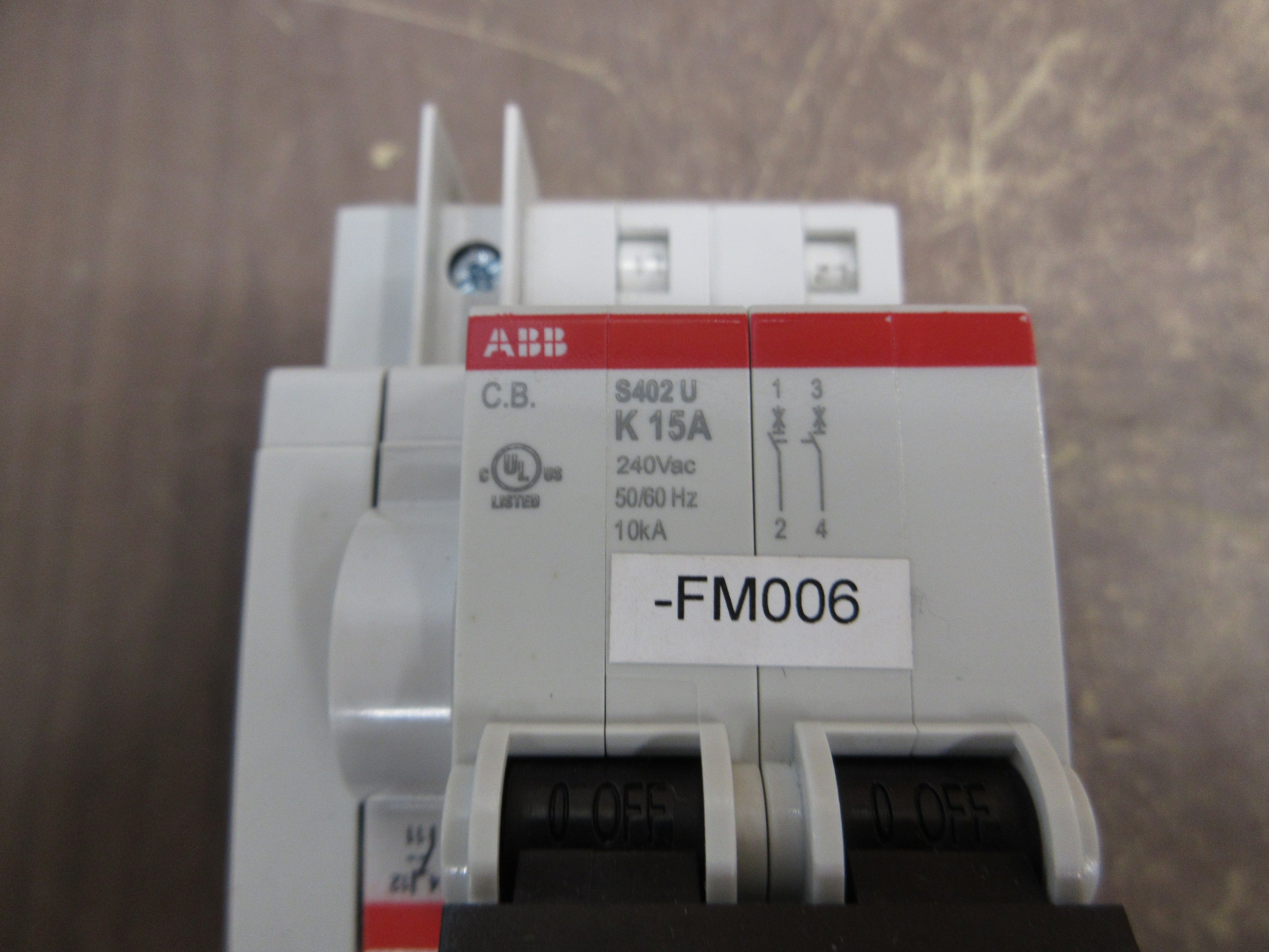 ABB Circuit Breaker S402U-K15 15A 240V 2P w/ Aux Used