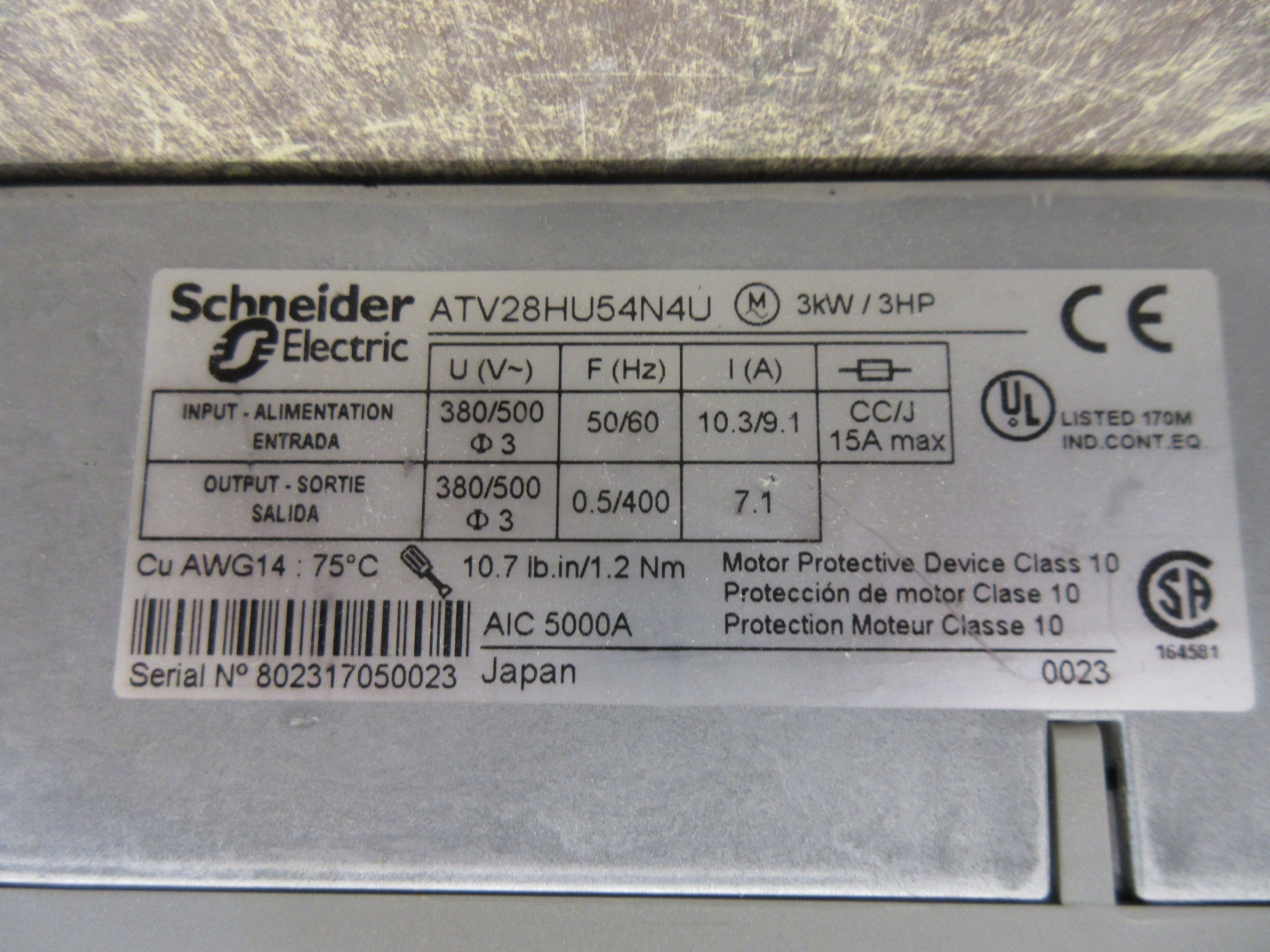 Schneider Electric Altivar 28 AC Drive ATV28HU54N4U 3HP 3Ph Used