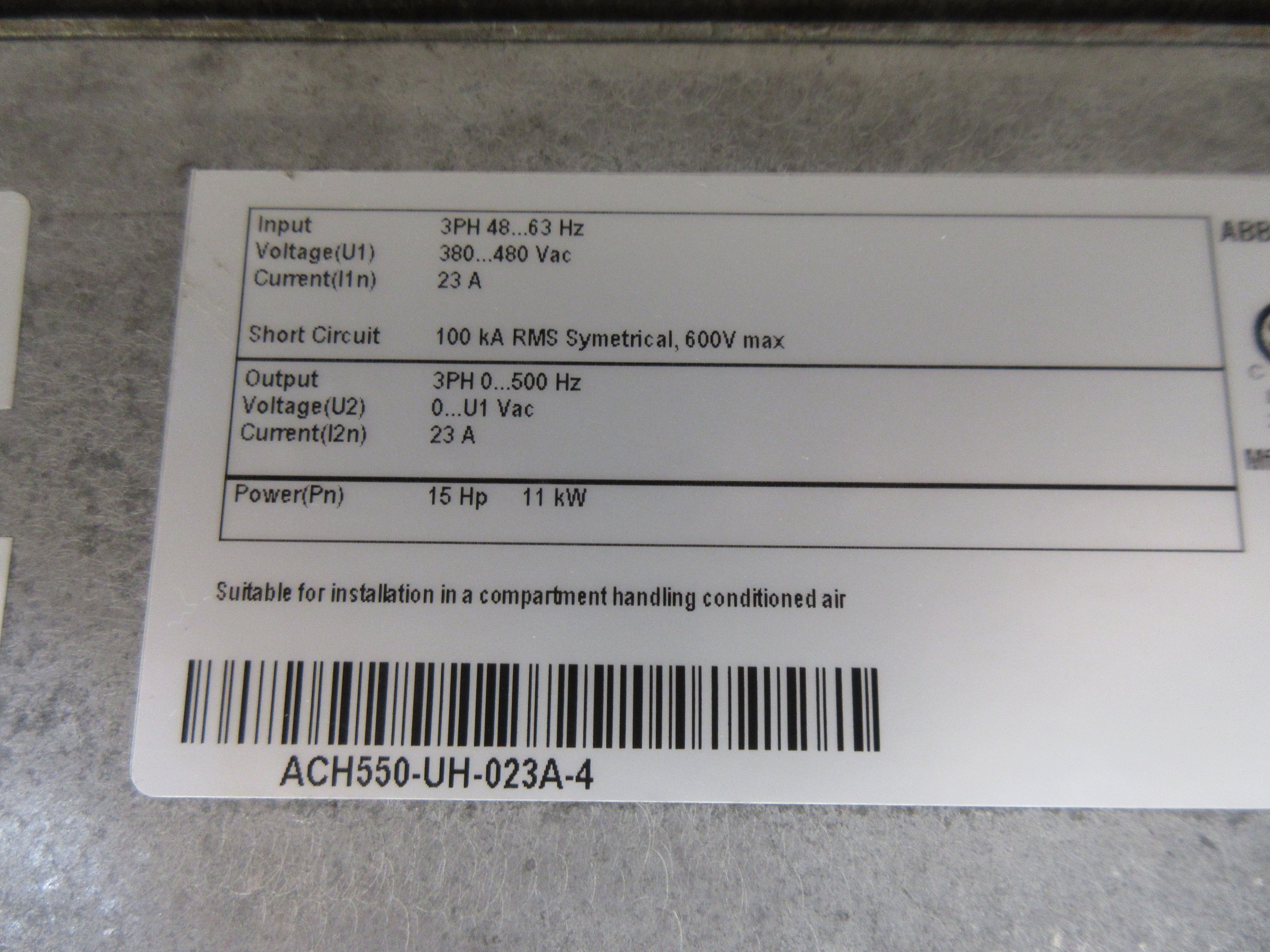 ABB ACH550 AC Drive ACH550-UH-023A-4 15HP 3Ph w/ Keypad Used