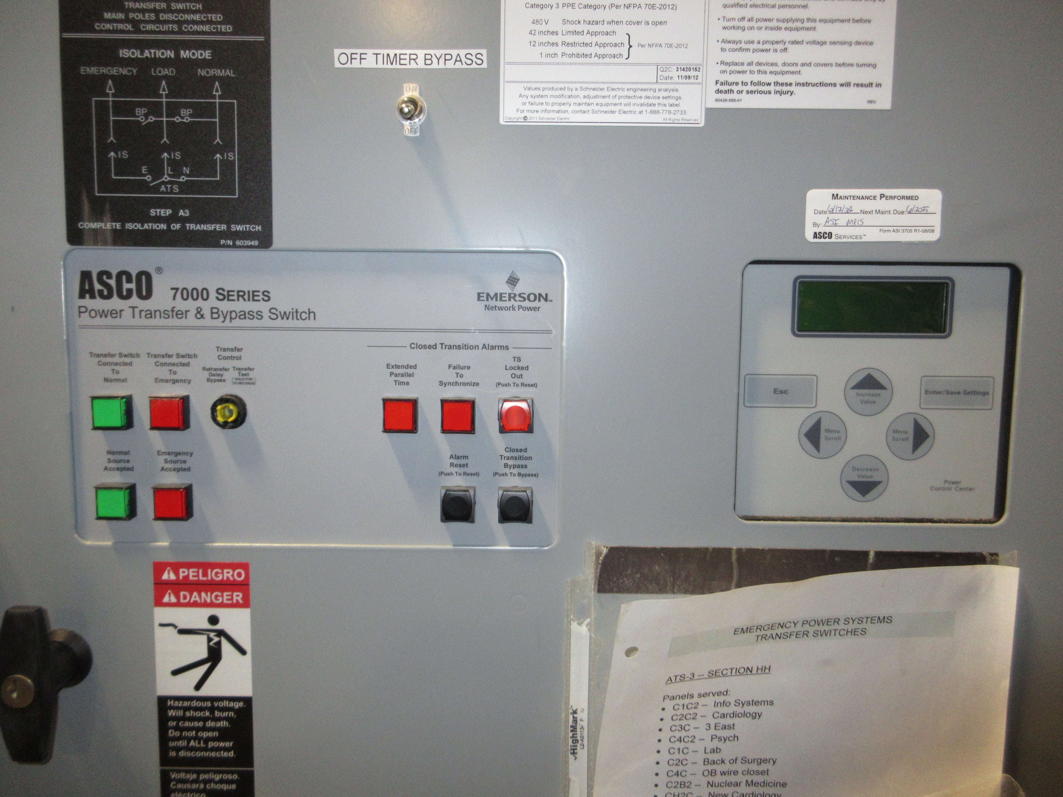 Asco 7000 Series Automatic Transfer Switch w/ Bypass H7ACTBB30800N50C 800A Used