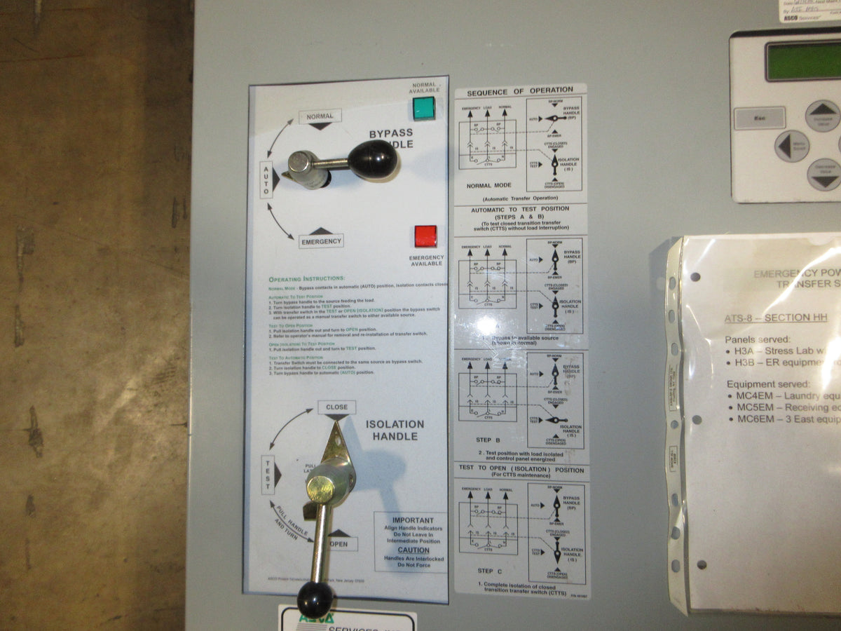 Asco 7000 Series Automatic Transfer Switch w/ Bypass E7ACTBA30400N50C 400A Used