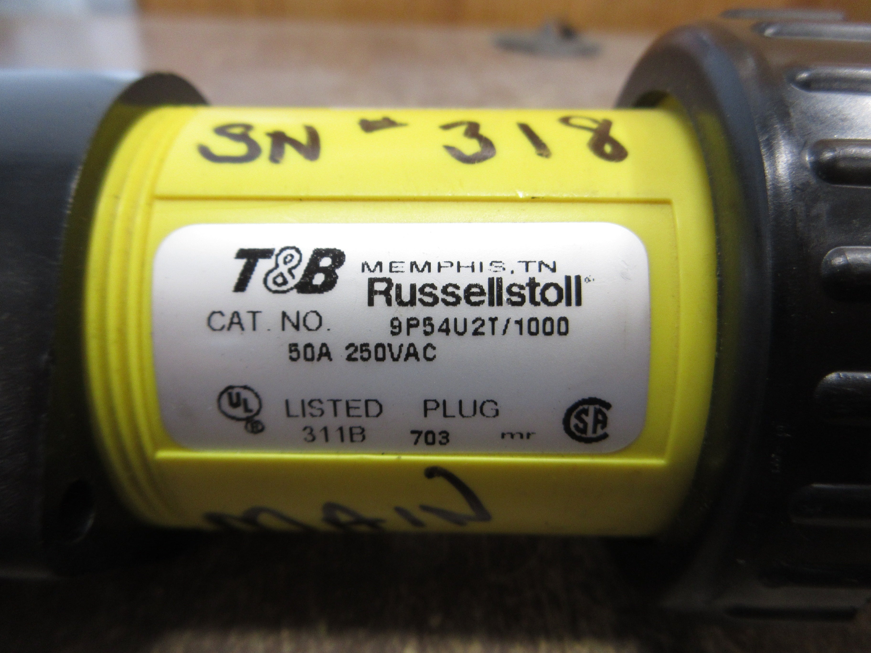 Russellstoll Plug 9P5U2T/1000 50A 250V 4W *Broken Base* Used