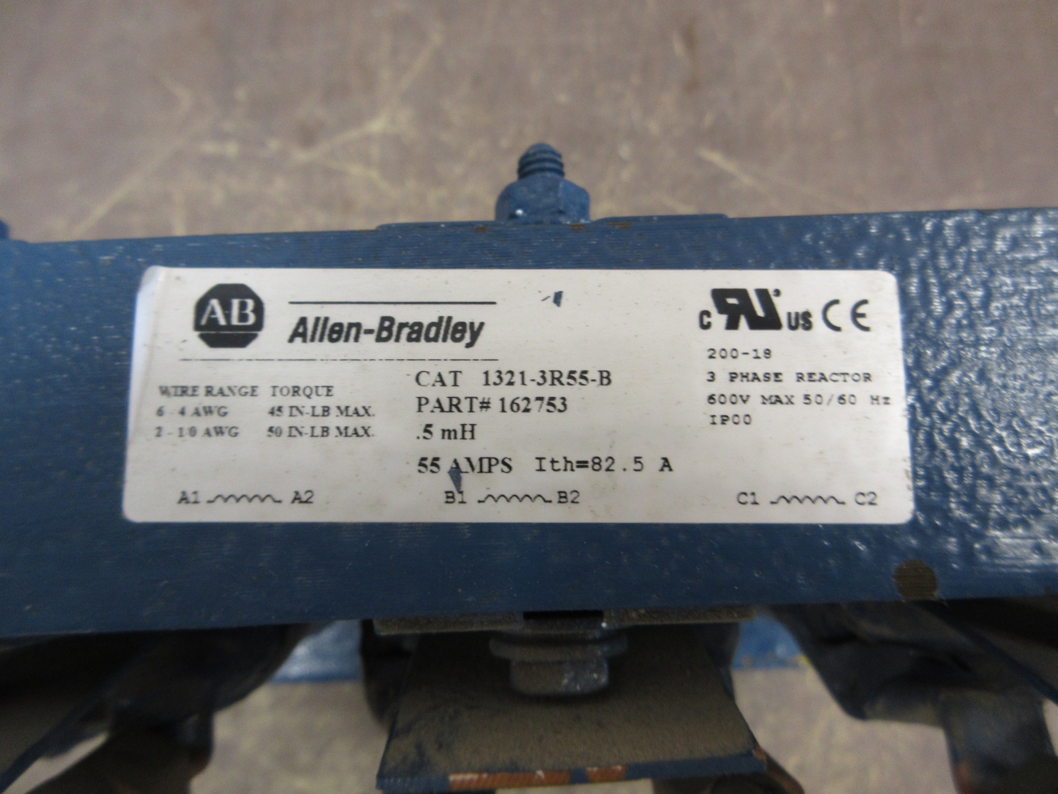 Allen-Bradley 1321-3R55-B Line Reactor 162753 0.5mH 55A 3Ph 600V 50/60Hz Used