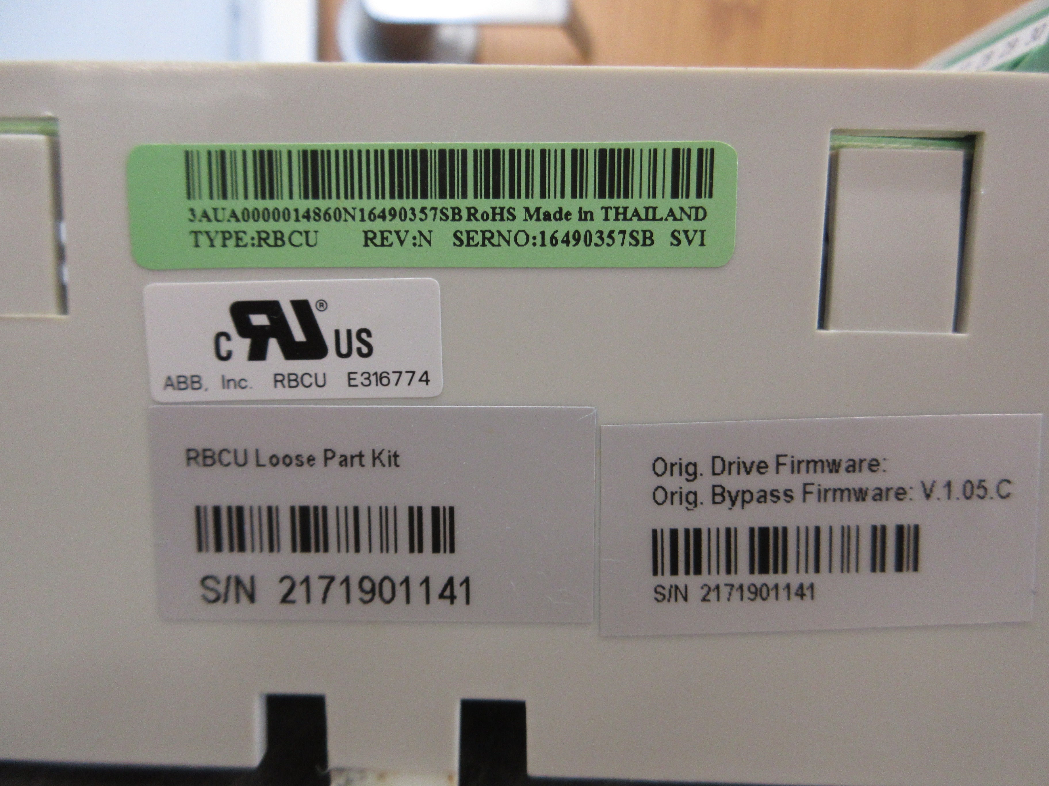 ABB RBCU Bypass Control 3AUA0000014860 Rev. N F/W Rev: V.1.05.C Used