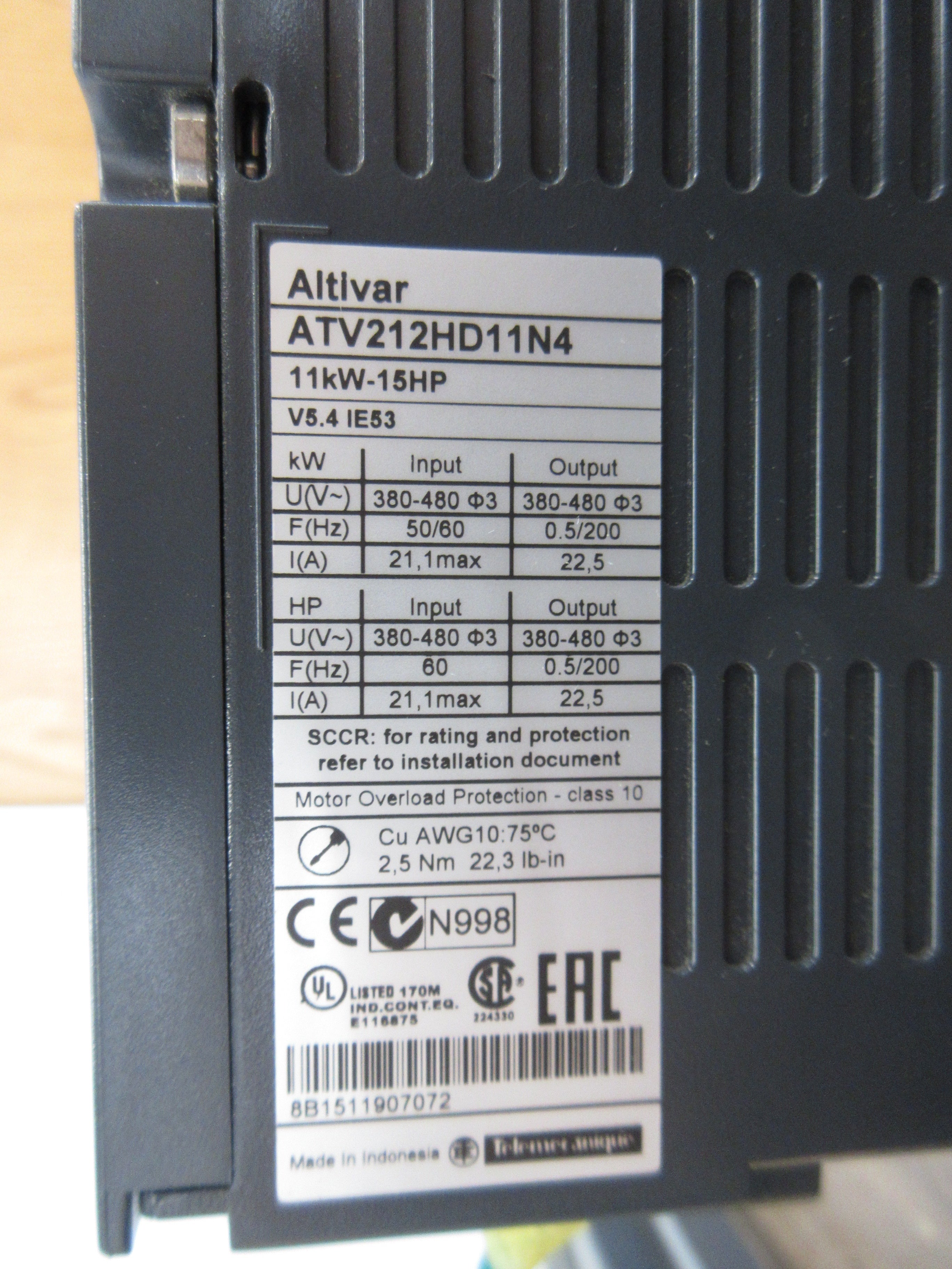 Schneider Electric Altivar AC Drive ATV212HD11N4 15HP 3Ph Used