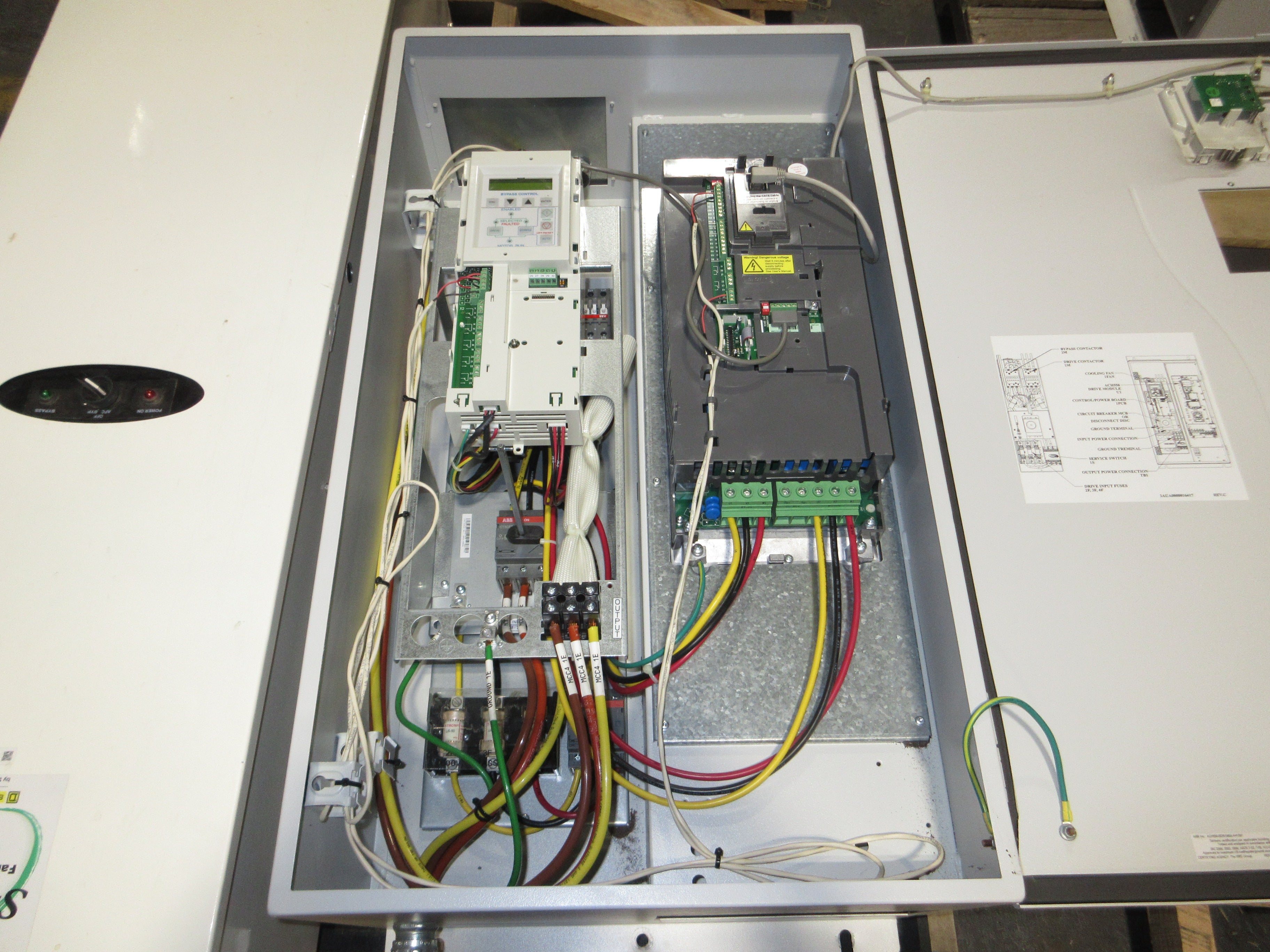 ABB ACH550 AC Drive w/ Bypass ACH550-BDR-045A-4+F267 30HP 3Ph w/ Keypad Used