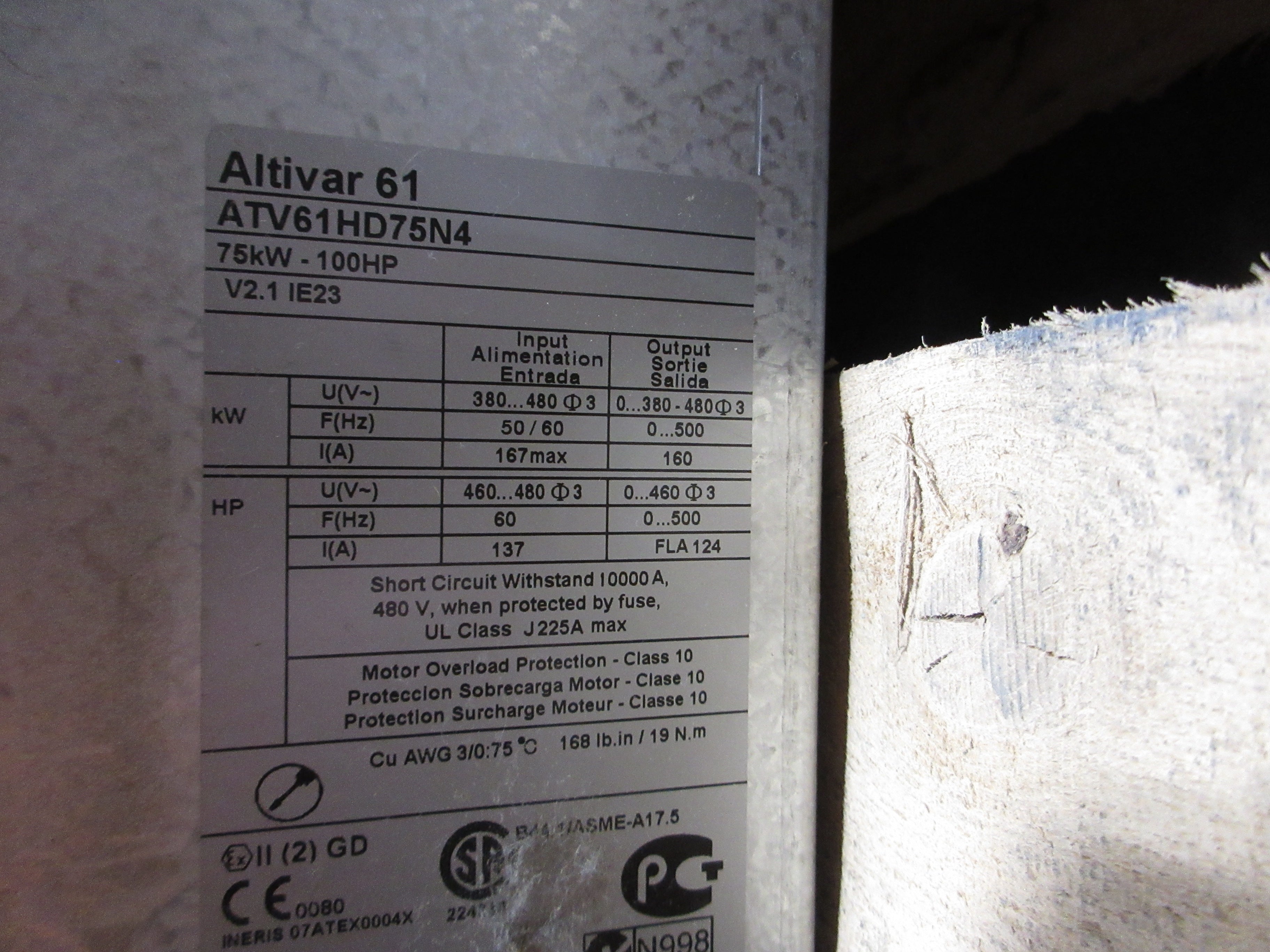 Schneider Electric Altivar 61 AC Drive ATV61HD75N4 100HP 3Ph Used