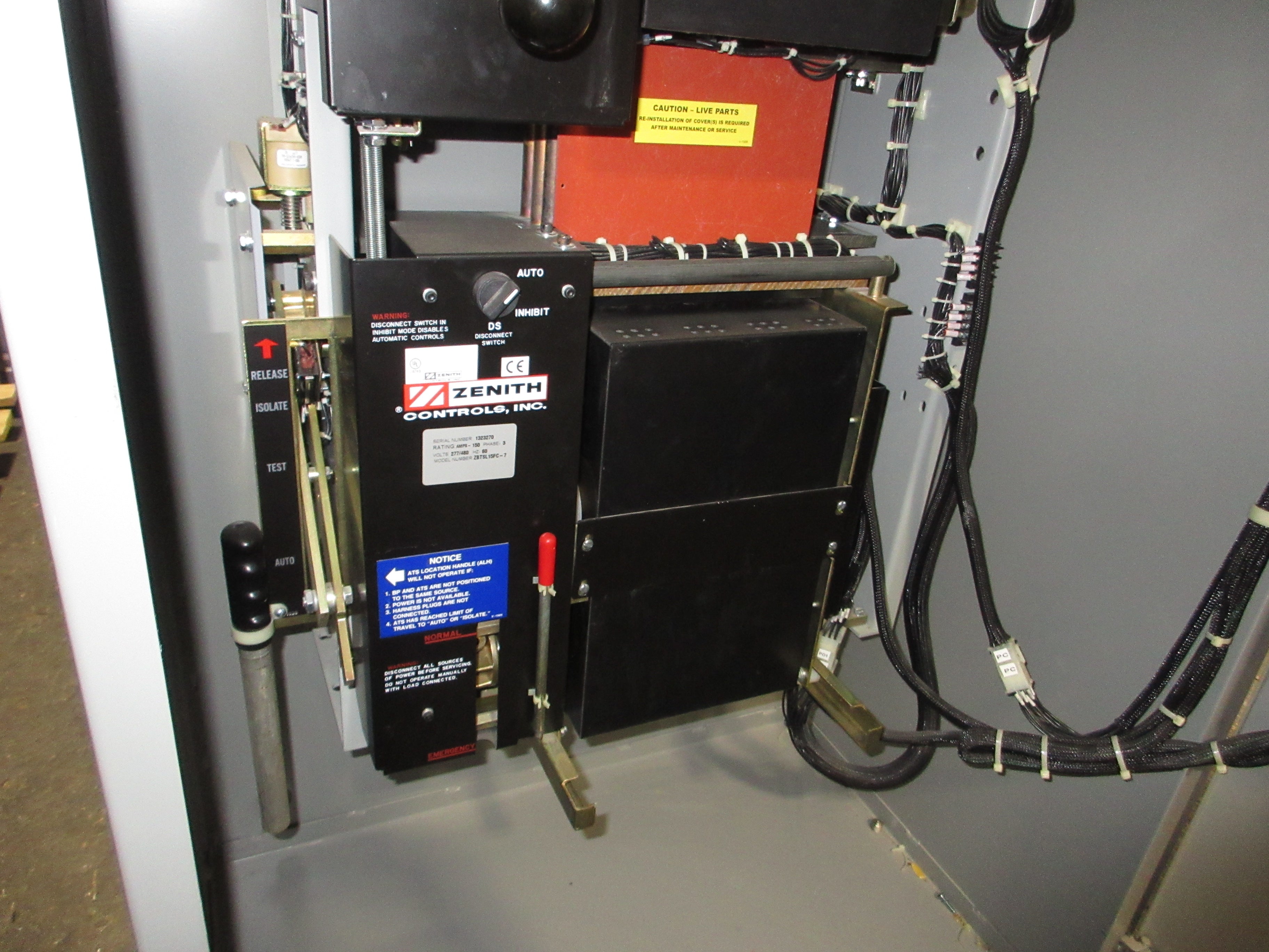 Zenith Automatic Transfer Switch w/ Bypass ZBTSL15FC-7 150A 277/480V 3Ph Used