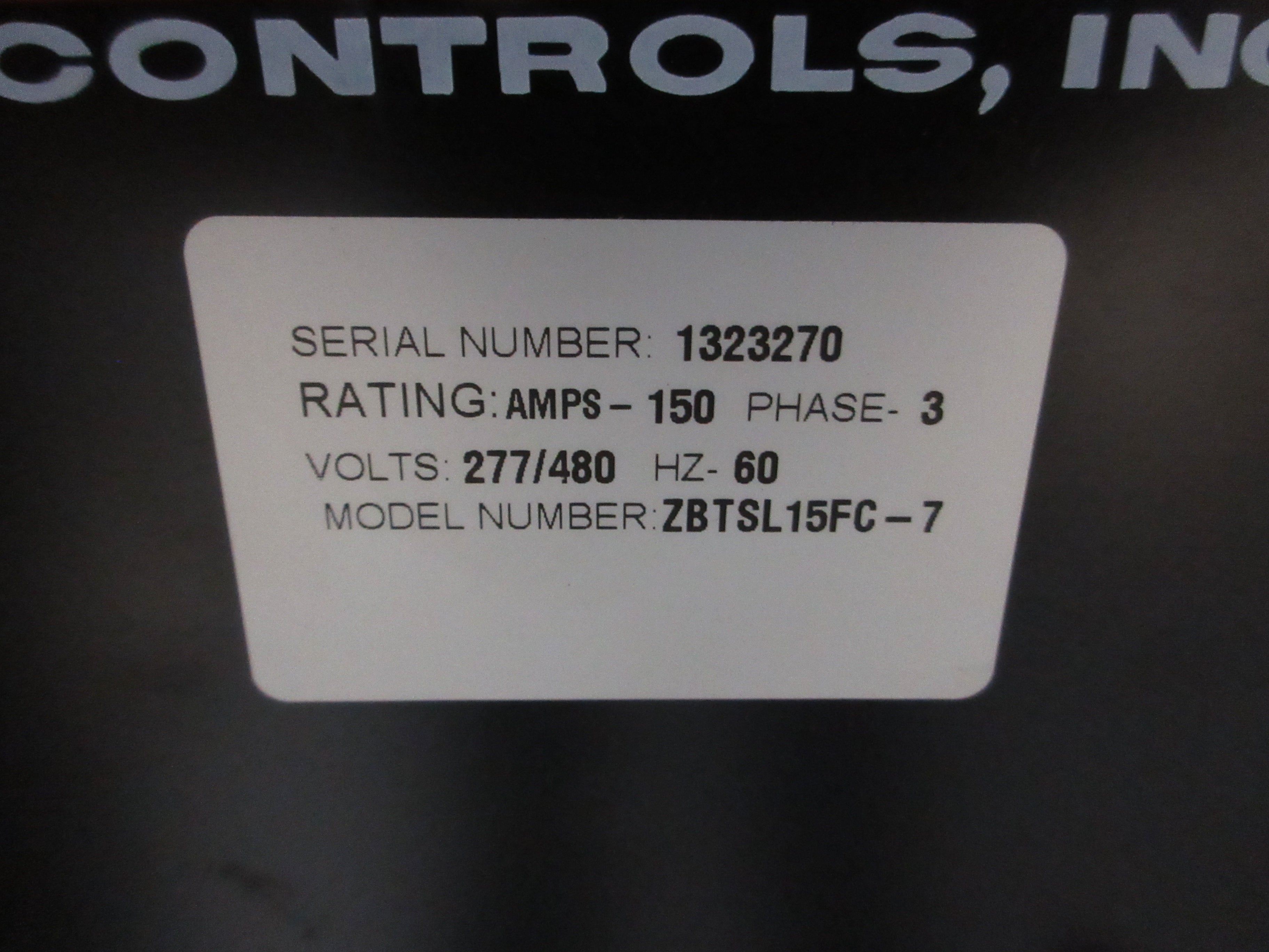 Zenith Automatic Transfer Switch w/ Bypass ZBTSL15FC-7 150A 277/480V 3Ph Used