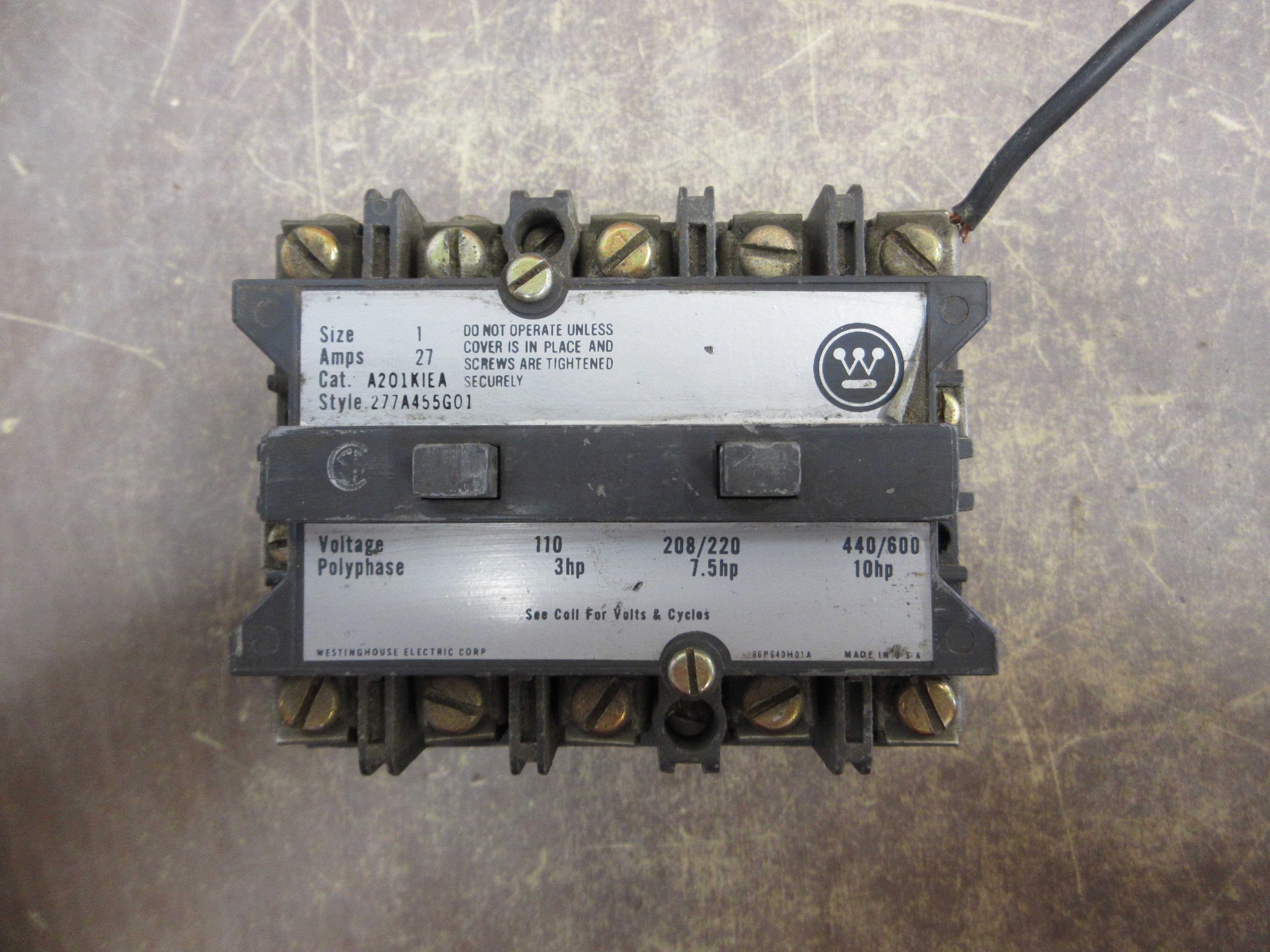 Westinghouse Size 1 Contactor A201KIEA Style #: 277A455G01 120V Coil 27A 600V
