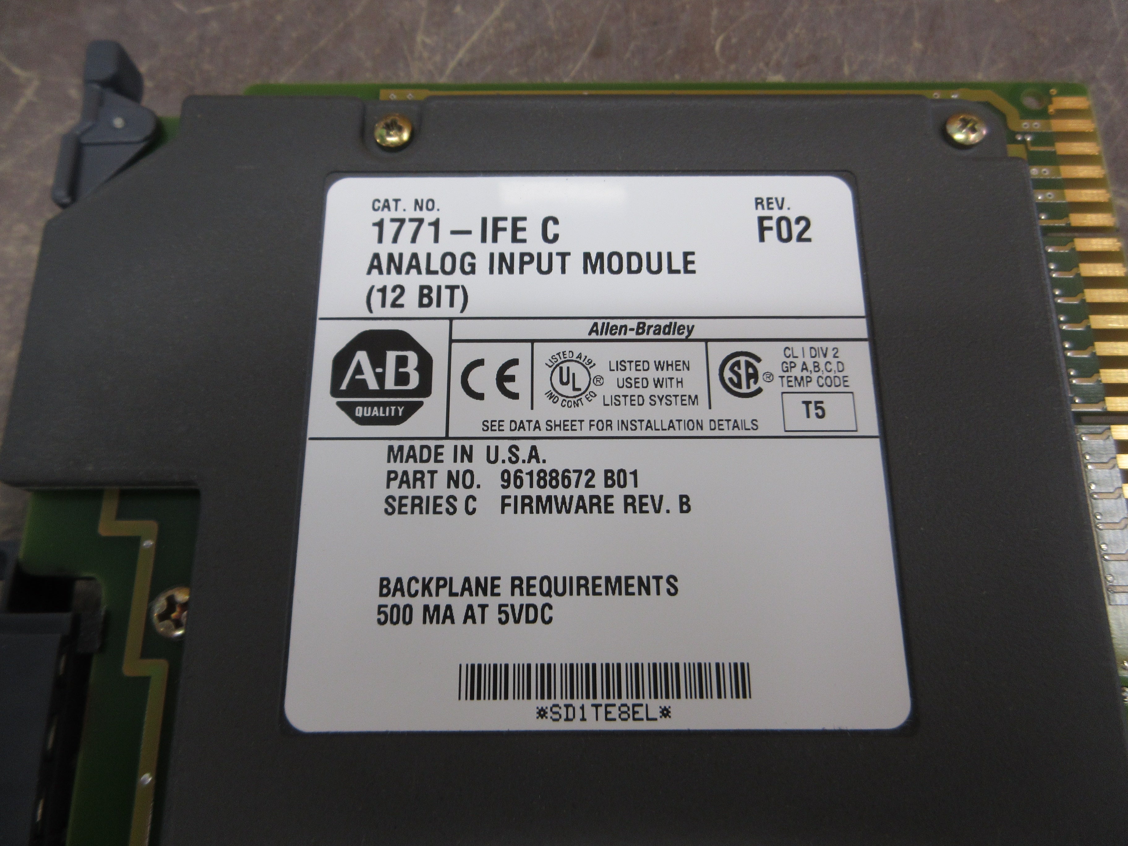 Allen-Bradley 12-Bit Analog Input Module 1771-IFE/C Ser C Rev F02 F/W Rev B Used