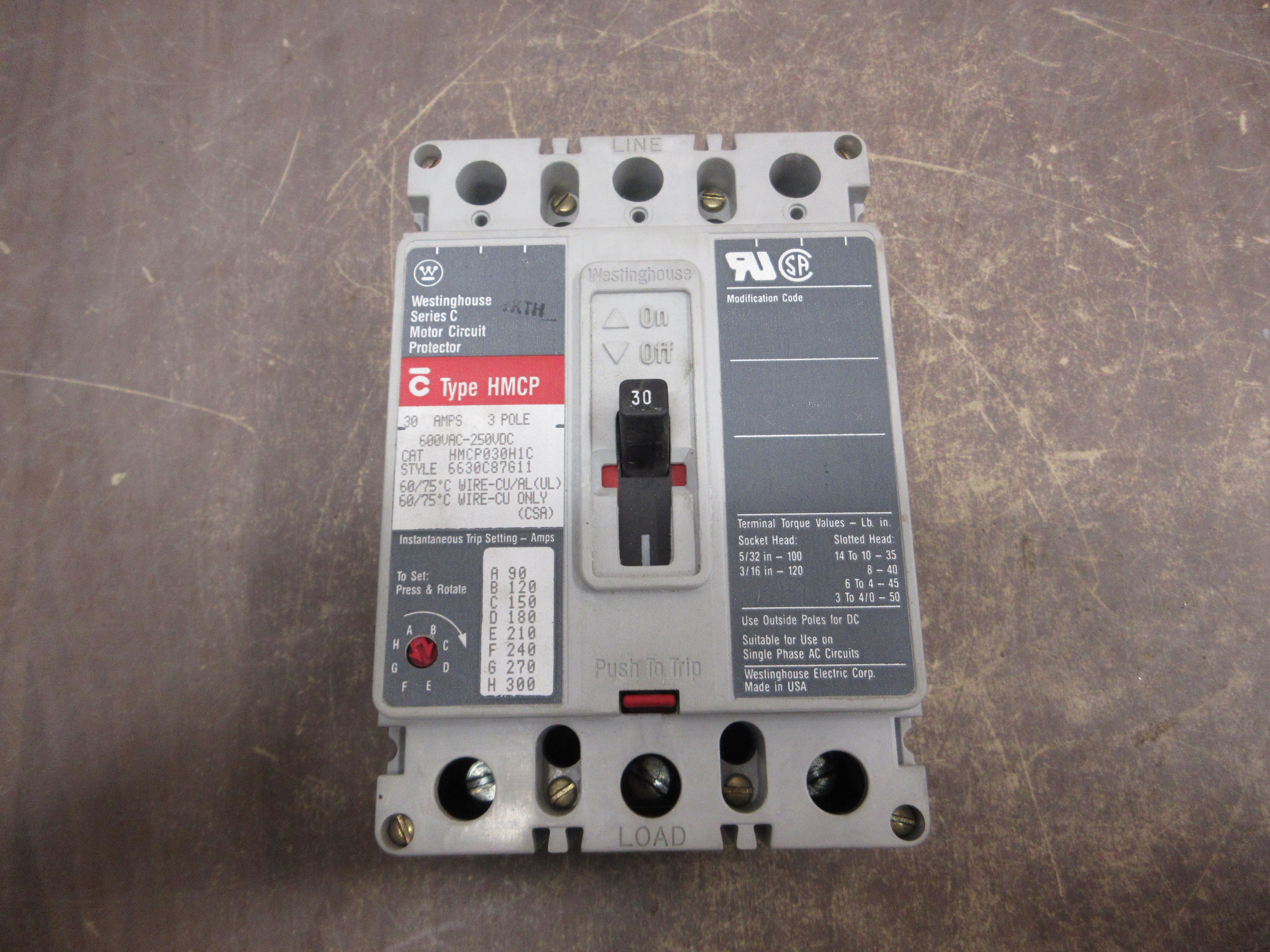Cutler-Hammer Circuit Breaker HMCP030H1C 30A 600V 3P New Surplus