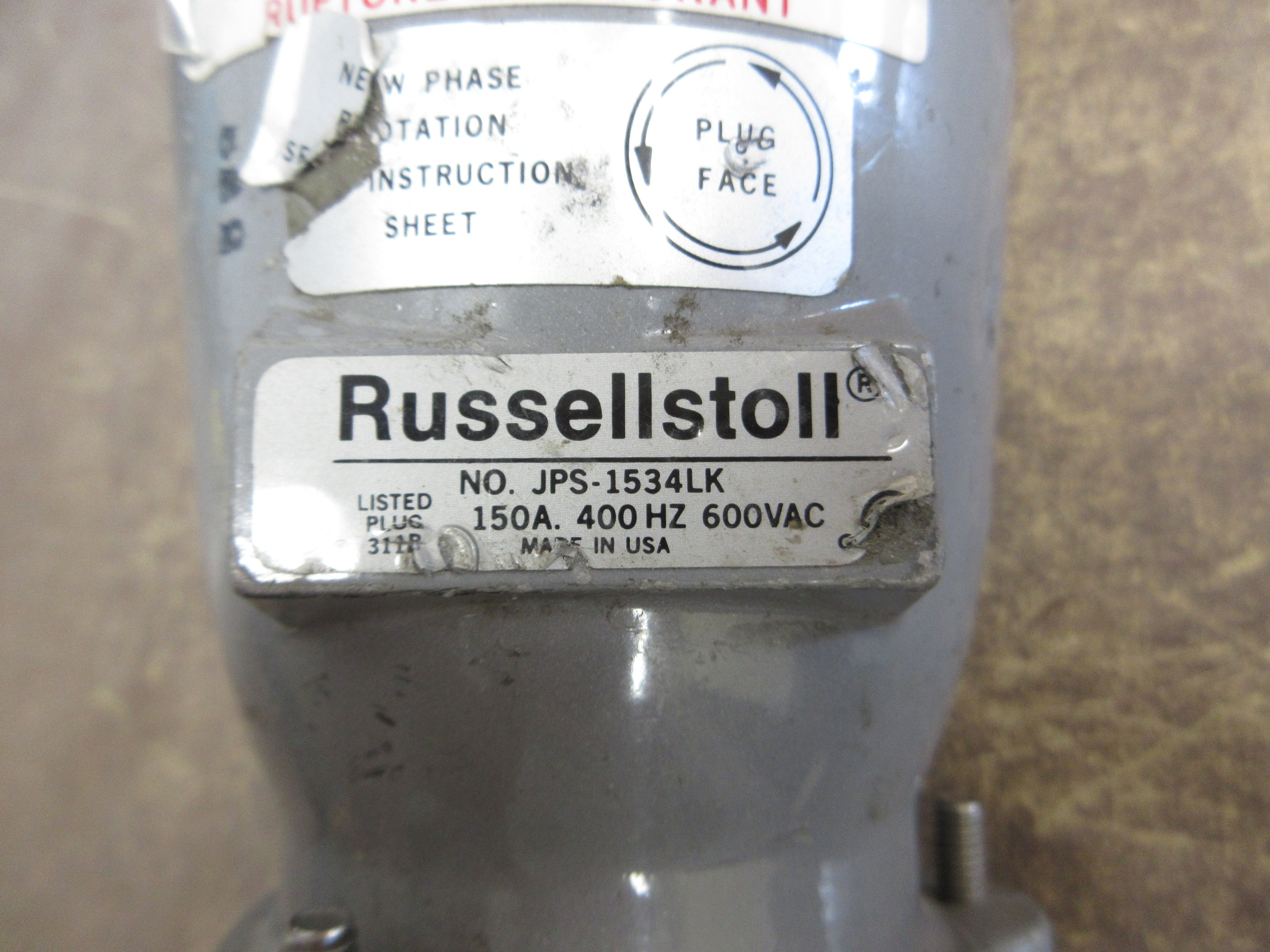 Russellstoll Plug JPS-1534LK 150A 600V 400Hz Wire-End Used
