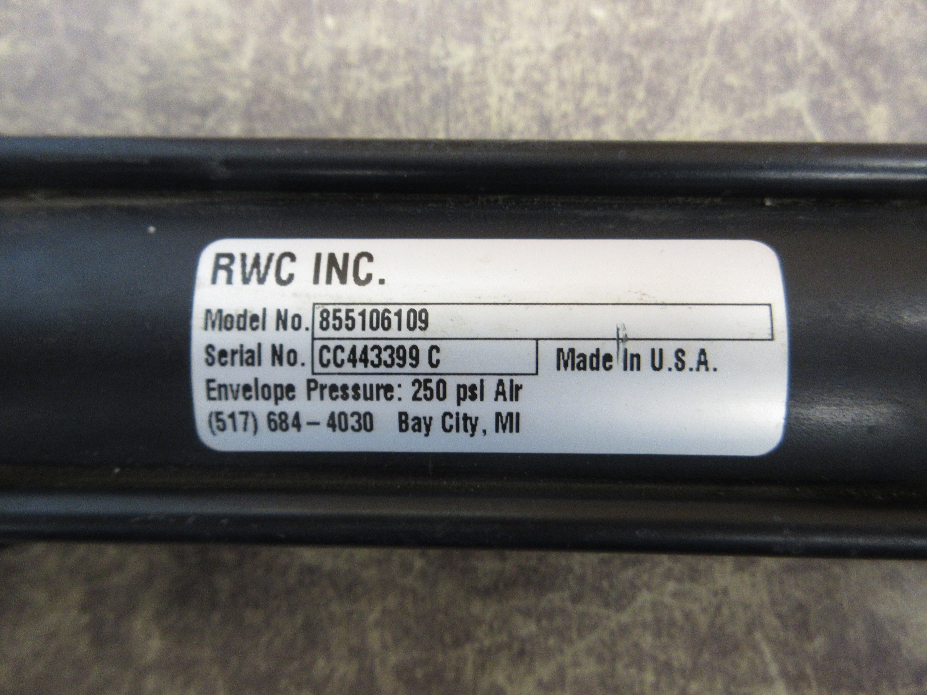 RWC Air Cylinder 855106109 250PSI Used