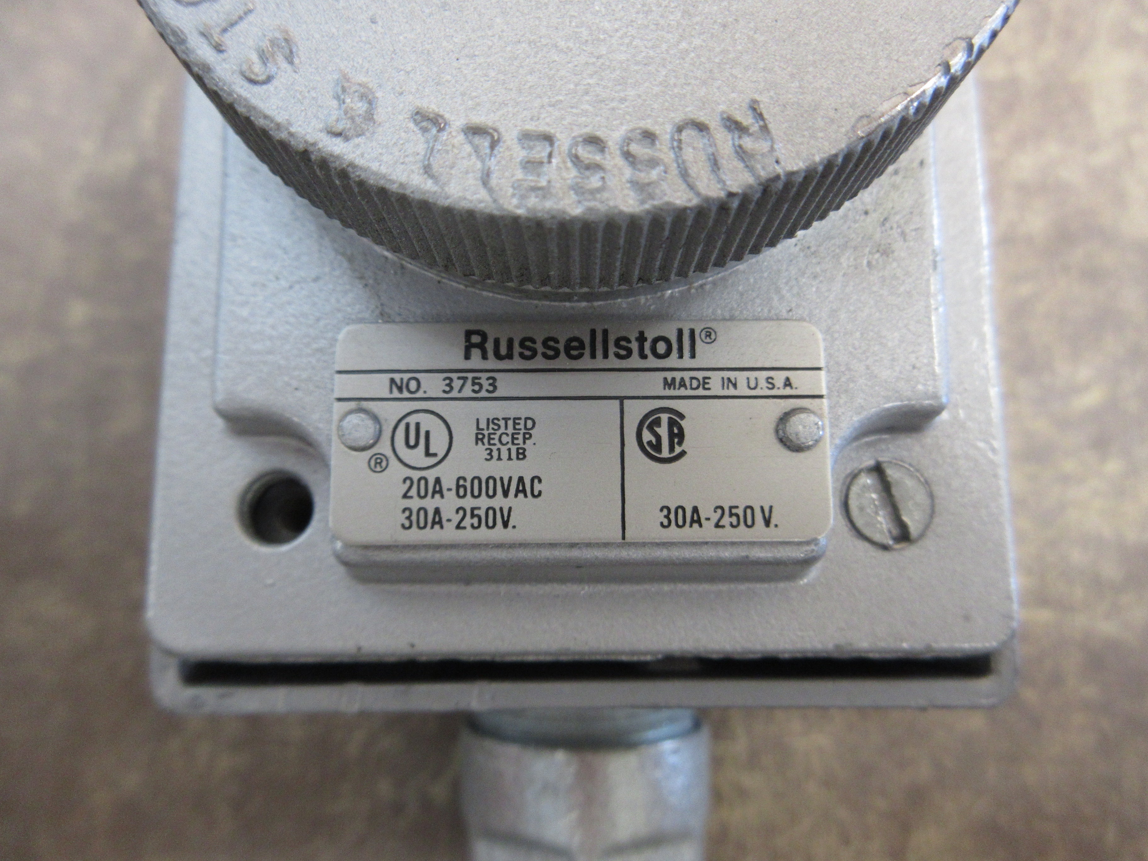 Russellstoll Receptacle 3753 30A/20A 250V/600V *Missing (2) Cover Screws* Used