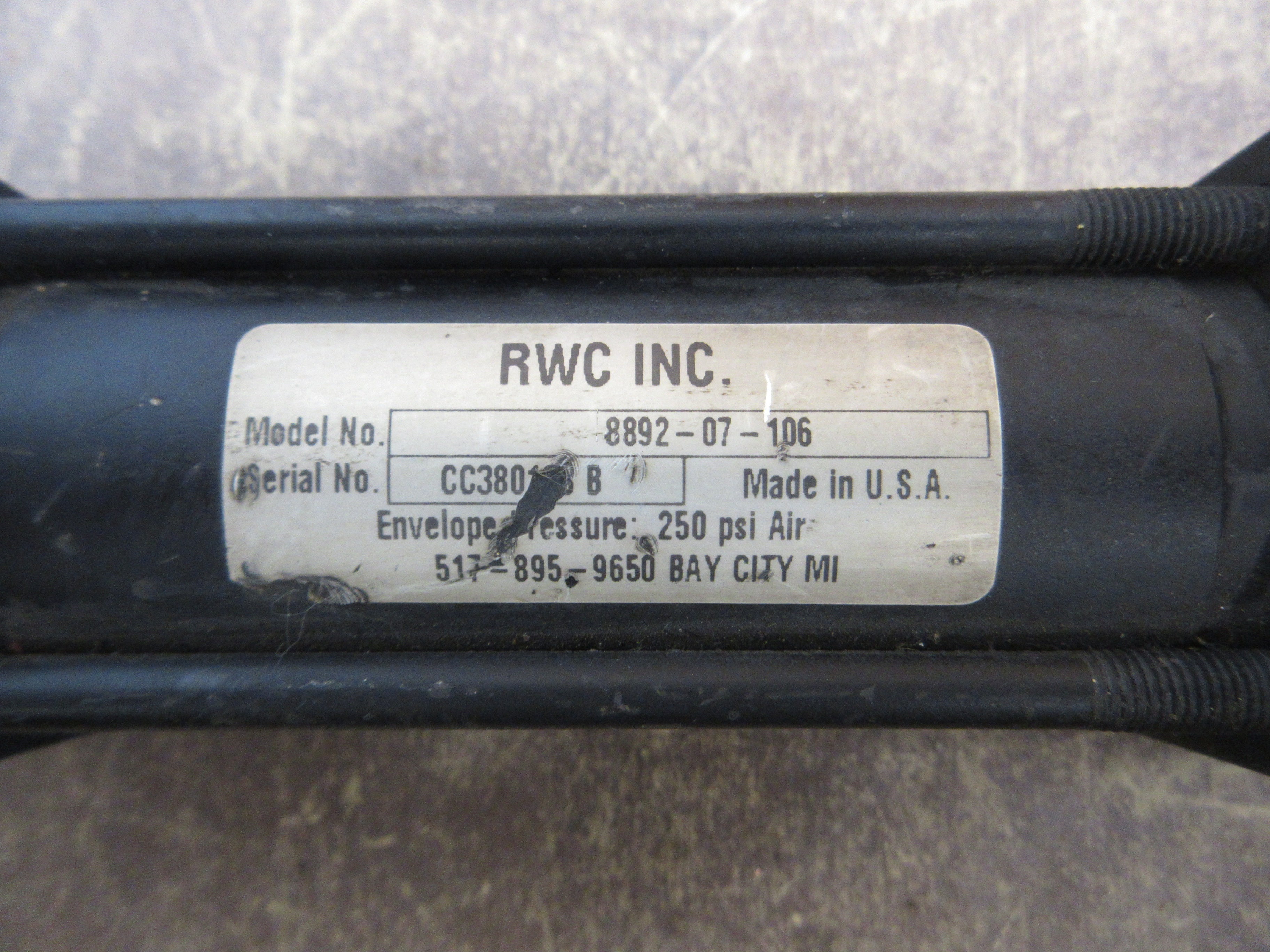 RWC Air Cylinder 8892-07-106 250 PSI Used