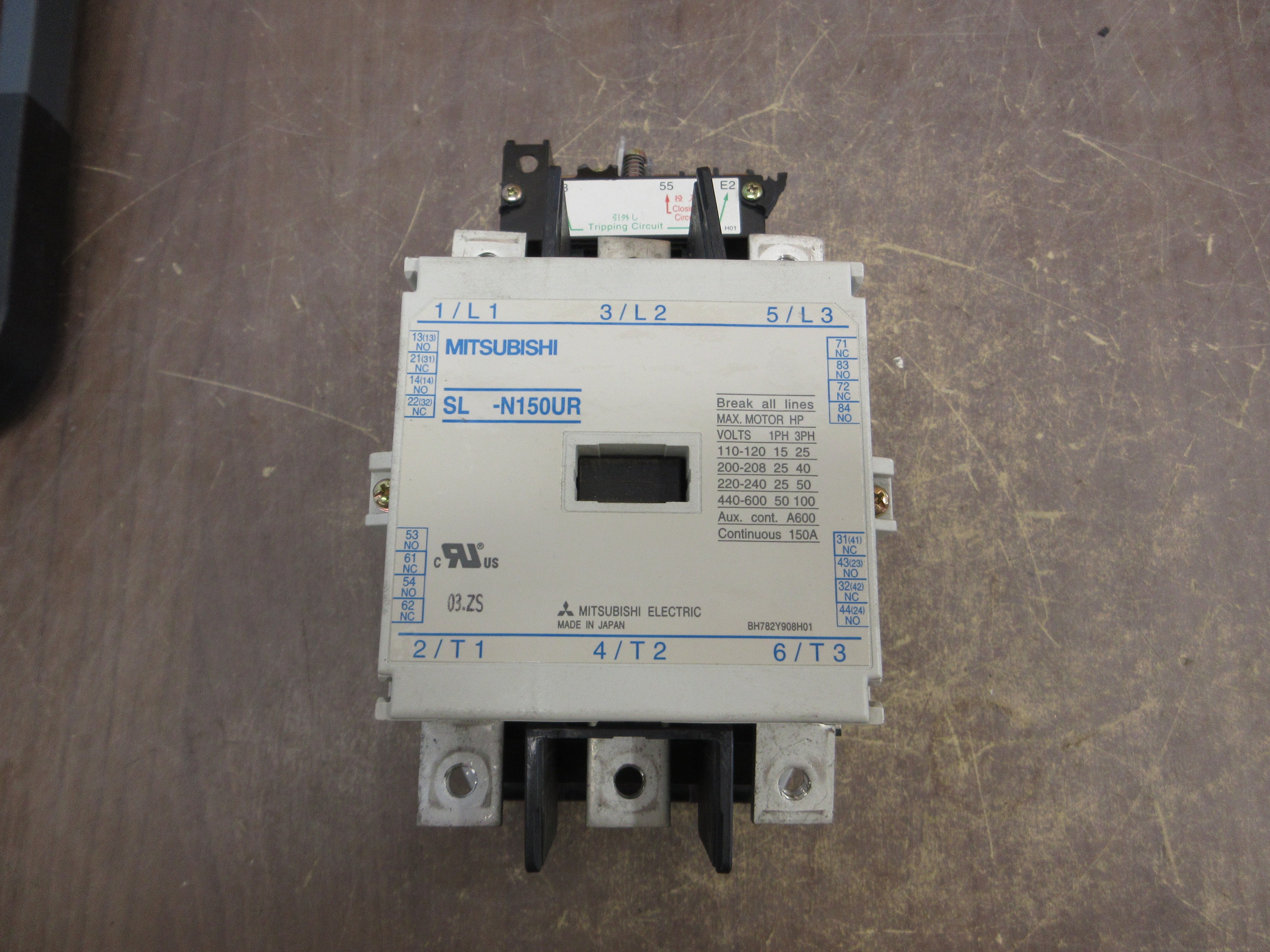 Mitsubishi Latch Contactor SL-N150UR 200-240VAC/200-220VDC Coil 150A 600V Used
