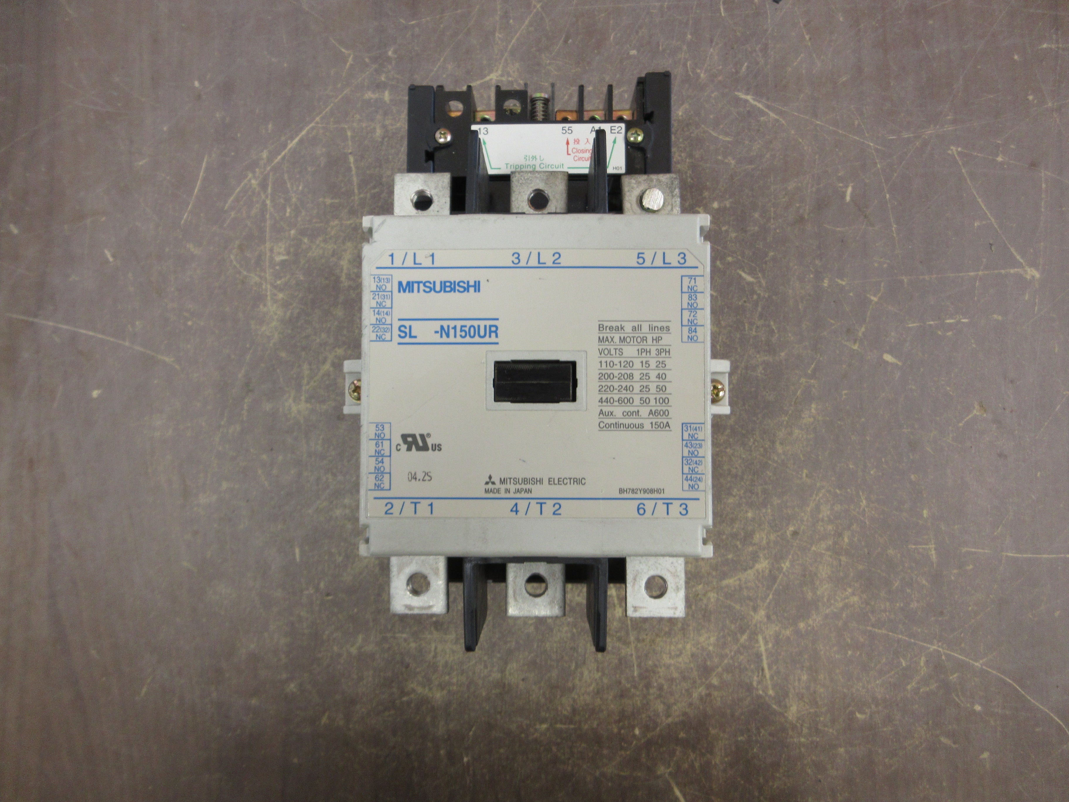 Mitsubishi Latch Contactor SL-N150UR 200-240VAC/200-220VDC Coil 150A 600V Used
