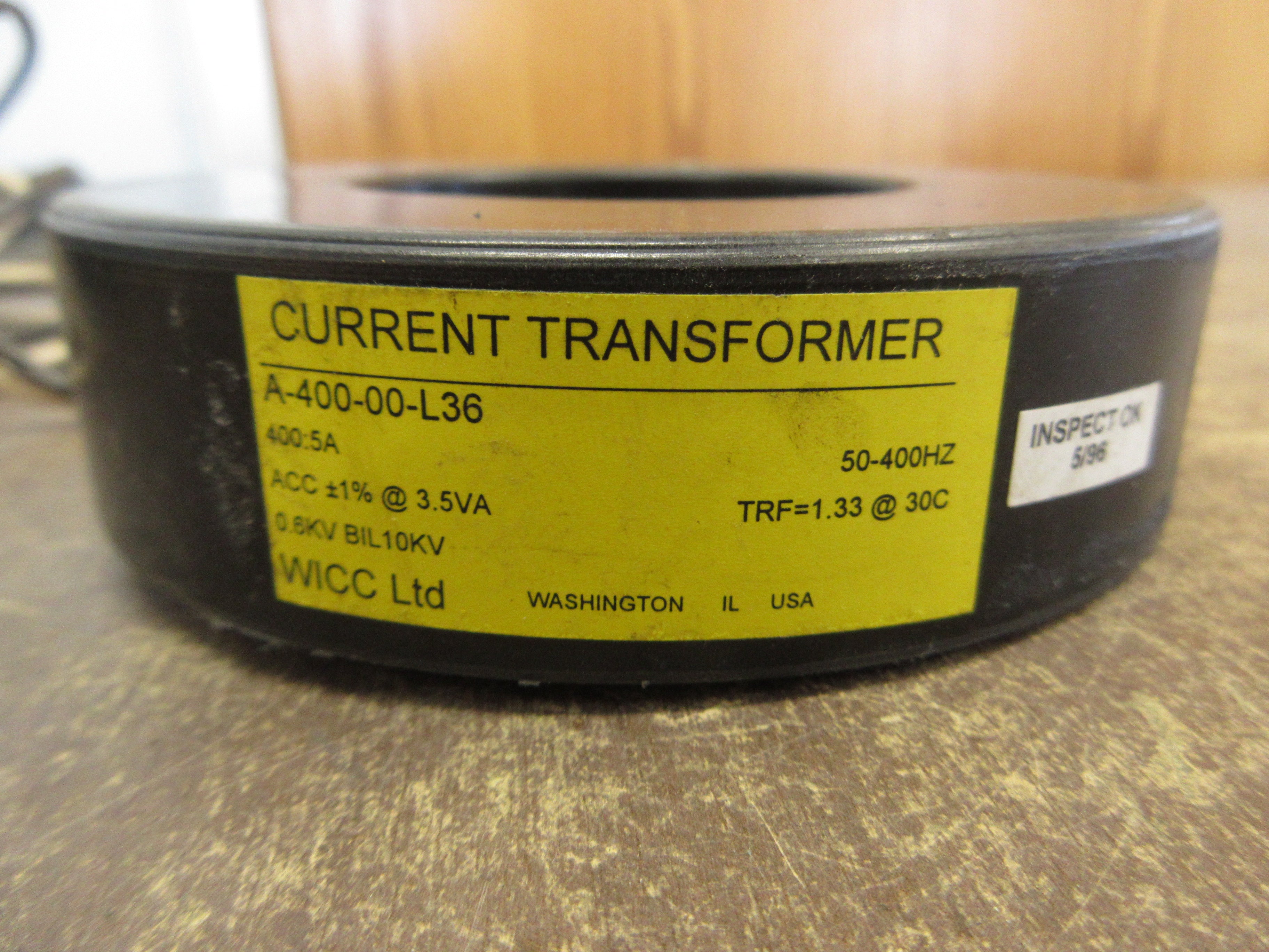 WICC Current Transformer A-400-00-L36 Ratio 400:5A 600V 50-400Hz 10kV BIL Used