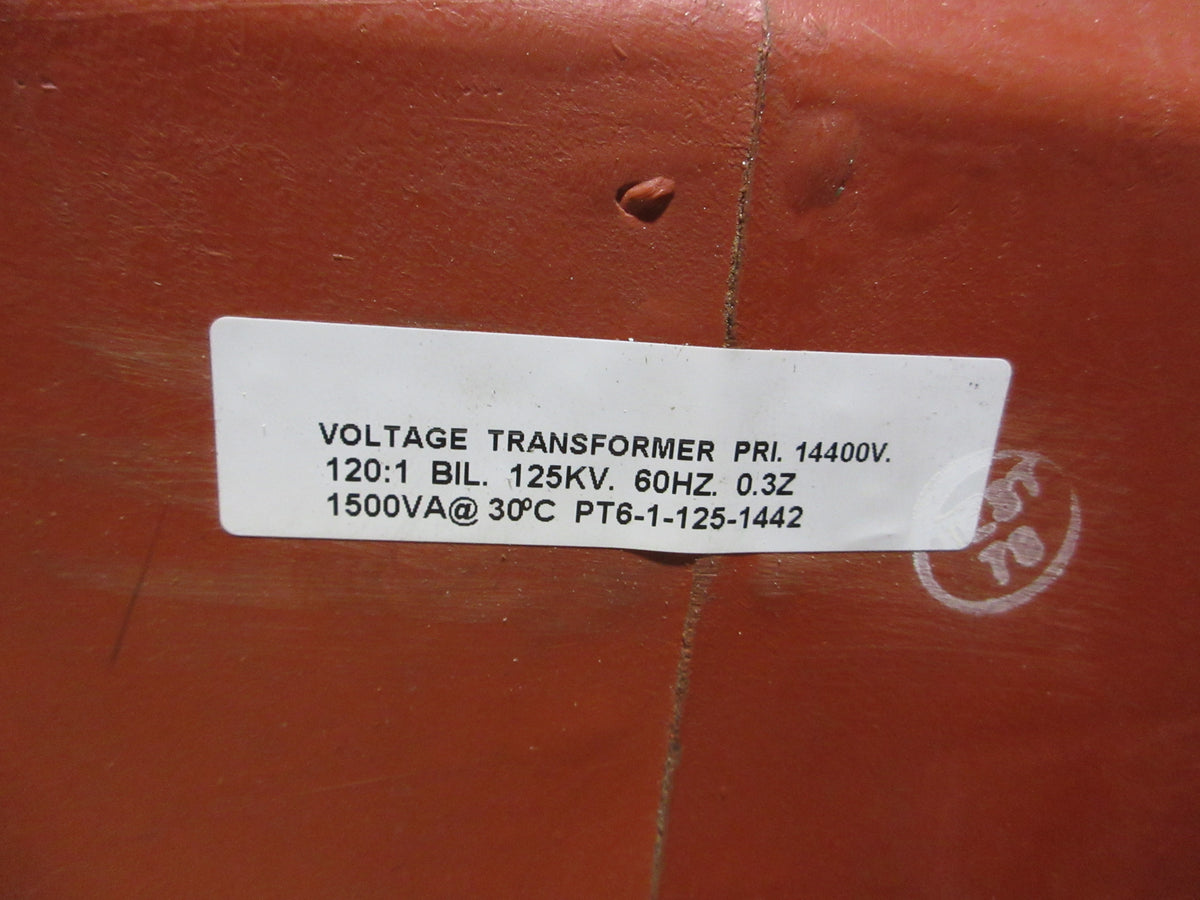 GE Voltage Transformer PT6-1-125-1442 Pri: 14.4kV Ratio: 120:1 1500VA 60Hz Used