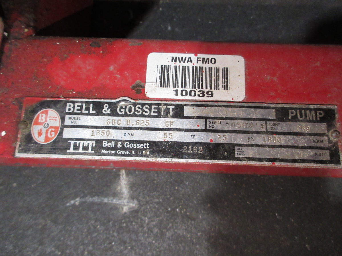 Bell & Gossett 1510 Pump 6BC 8.625 BF 40HP 1800RPM 55FT Head 1350GPM 175PSI Used