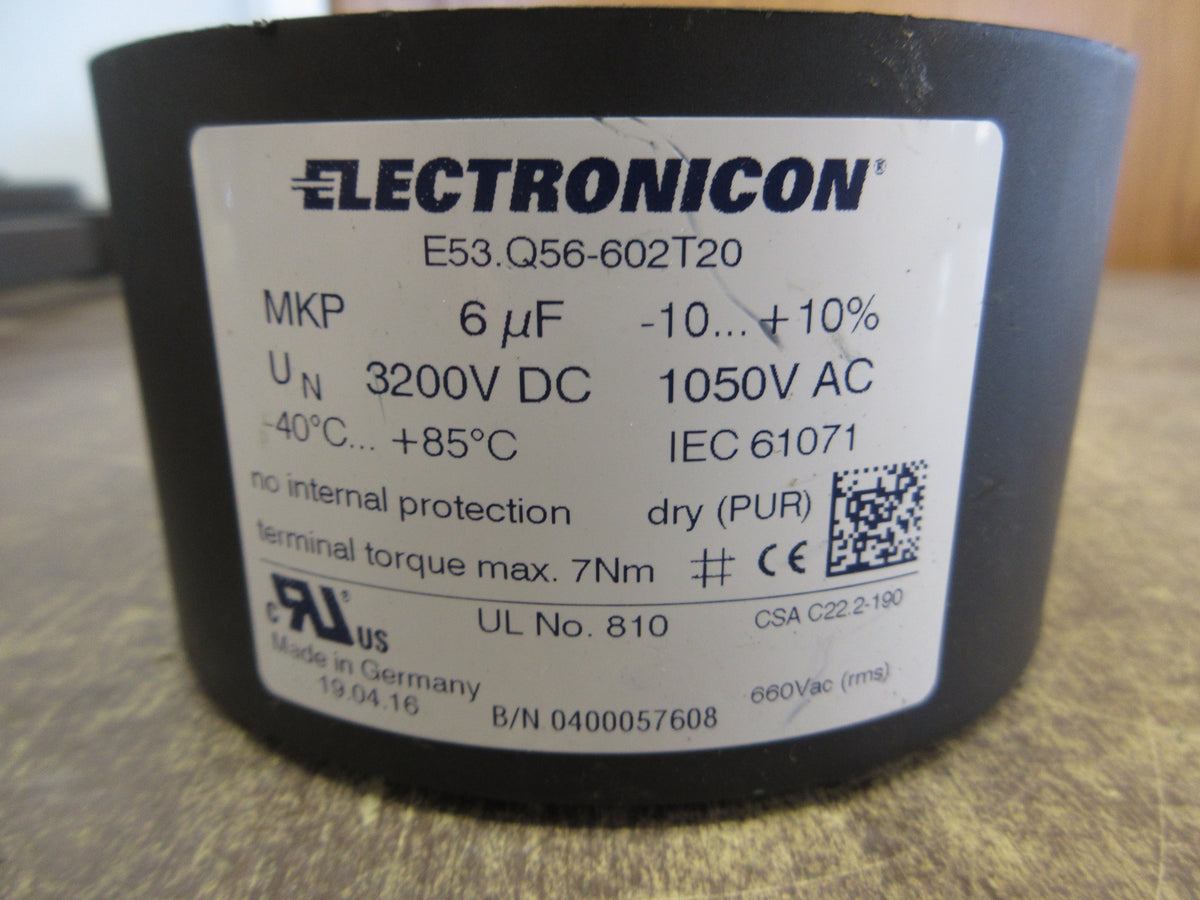 Electronicon Capacitor E53.Q56-602T20 6uF 3200VDC 1050VAC Used