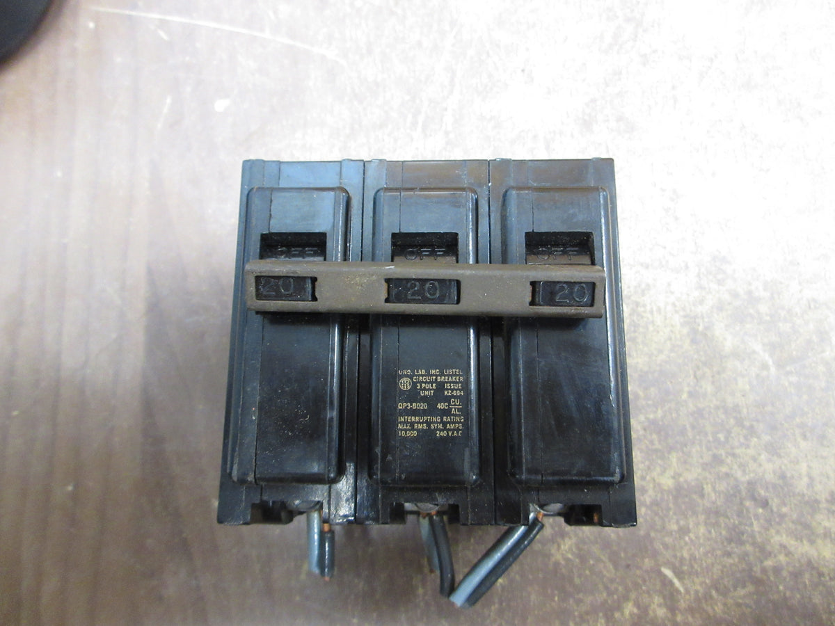 ITE Clip-On Circuit Breaker QP3-B020 20A 240V 3P Used