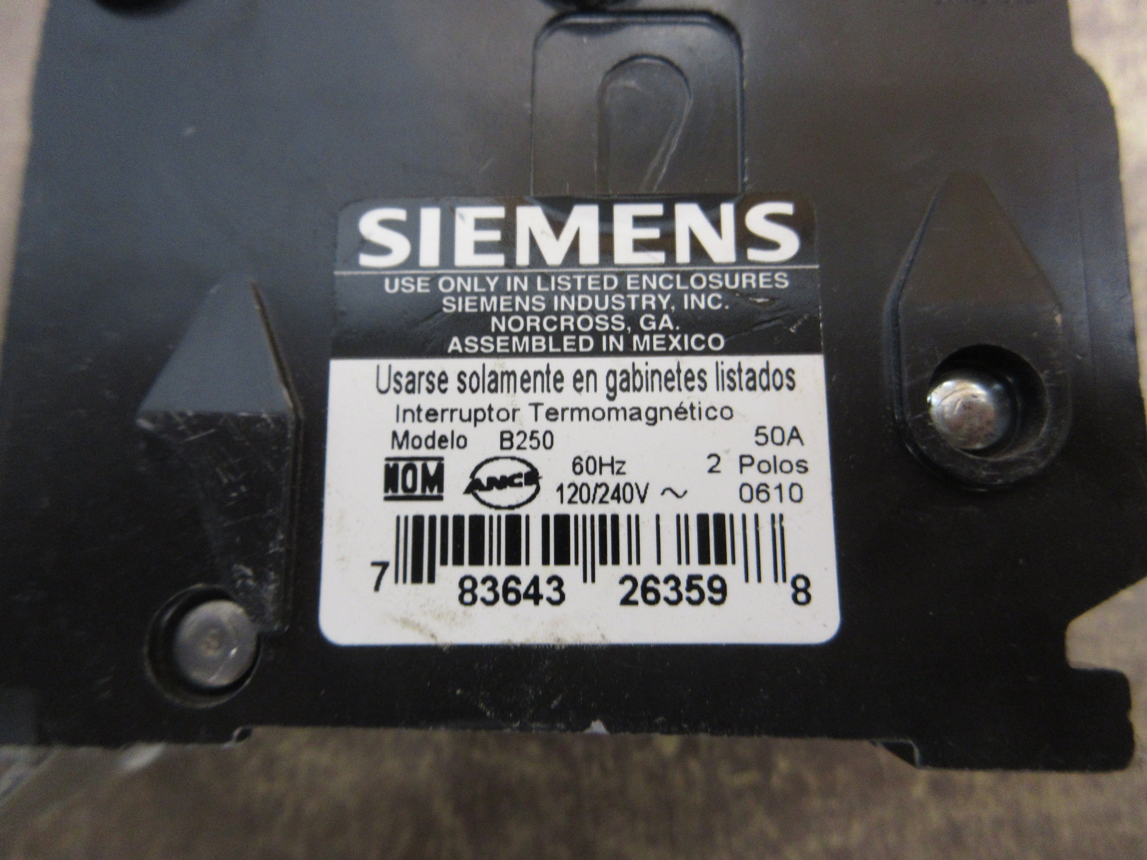 Siemens Type BL Bolt-On Circuit Breaker B250 50A 120/240V 2P Used